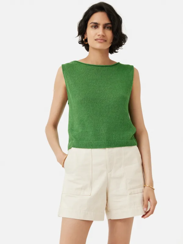 Linen Slub Cropped Tank Top | Green sold by Jigsaw
