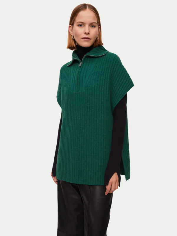 Merino Rib Zip Tabard Poncho | Green sold by Jigsaw