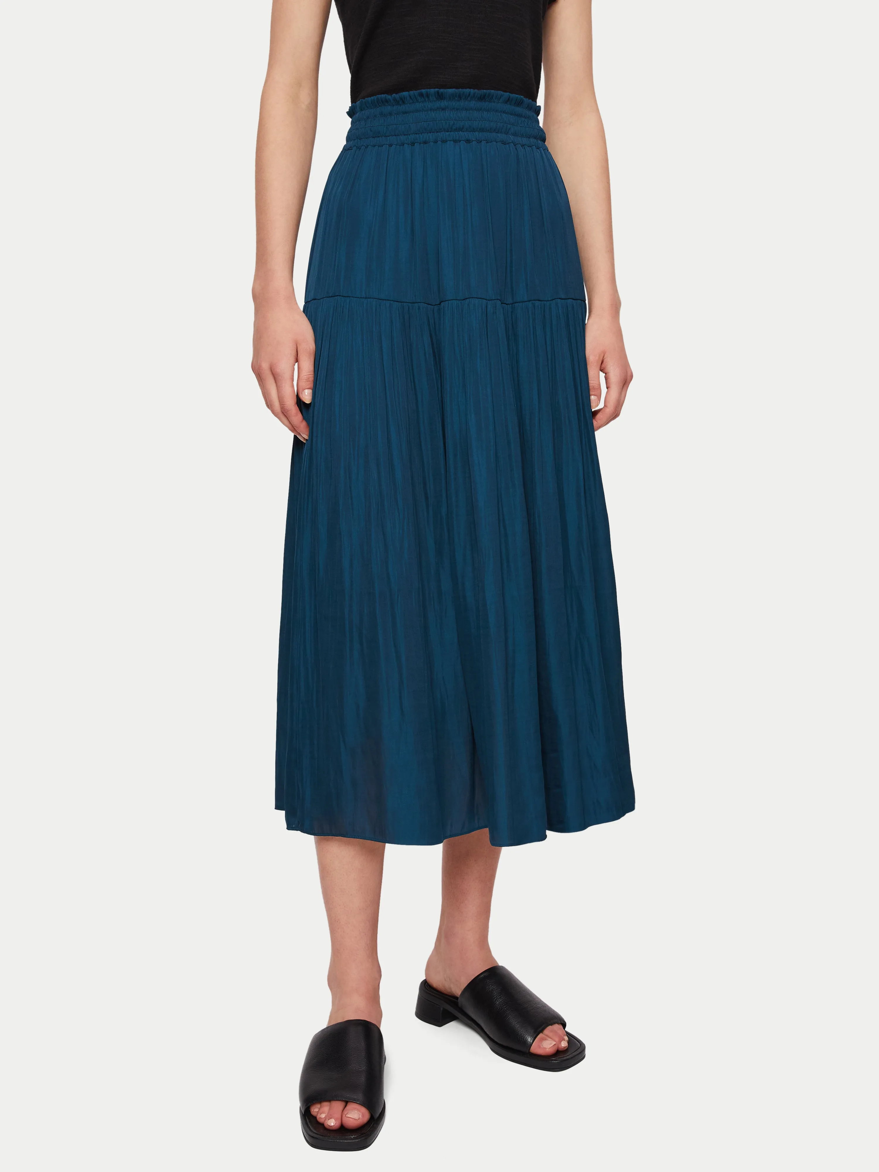 Recycled Satin Midi Skirt | Blue sold by Jigsaw