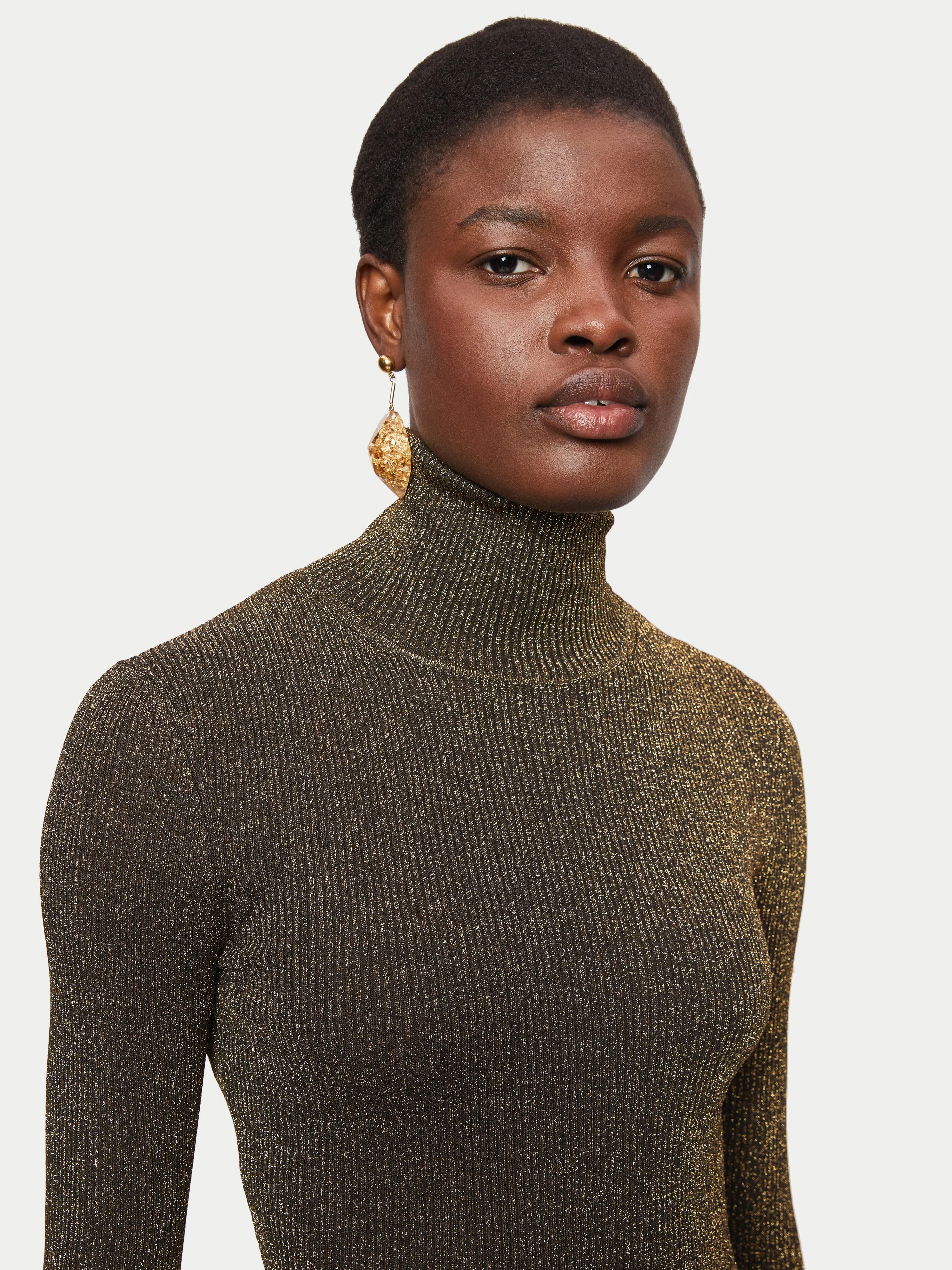 Metallic Rib Polo Neck Jumper | Gold sold by Jigsaw product image thumbnail 2