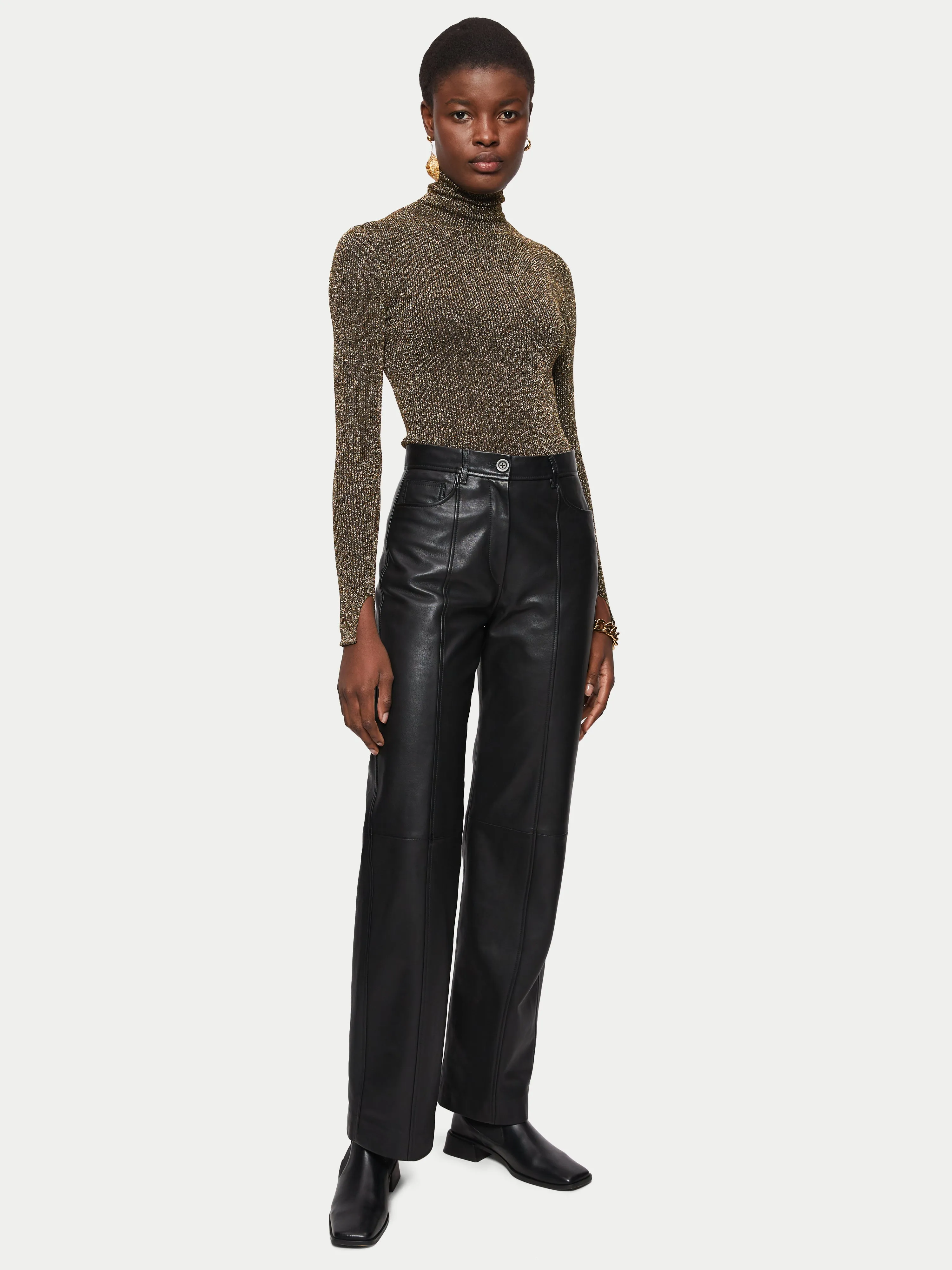 Metallic Rib Polo Neck Jumper | Gold sold by Jigsaw product image thumbnail 3