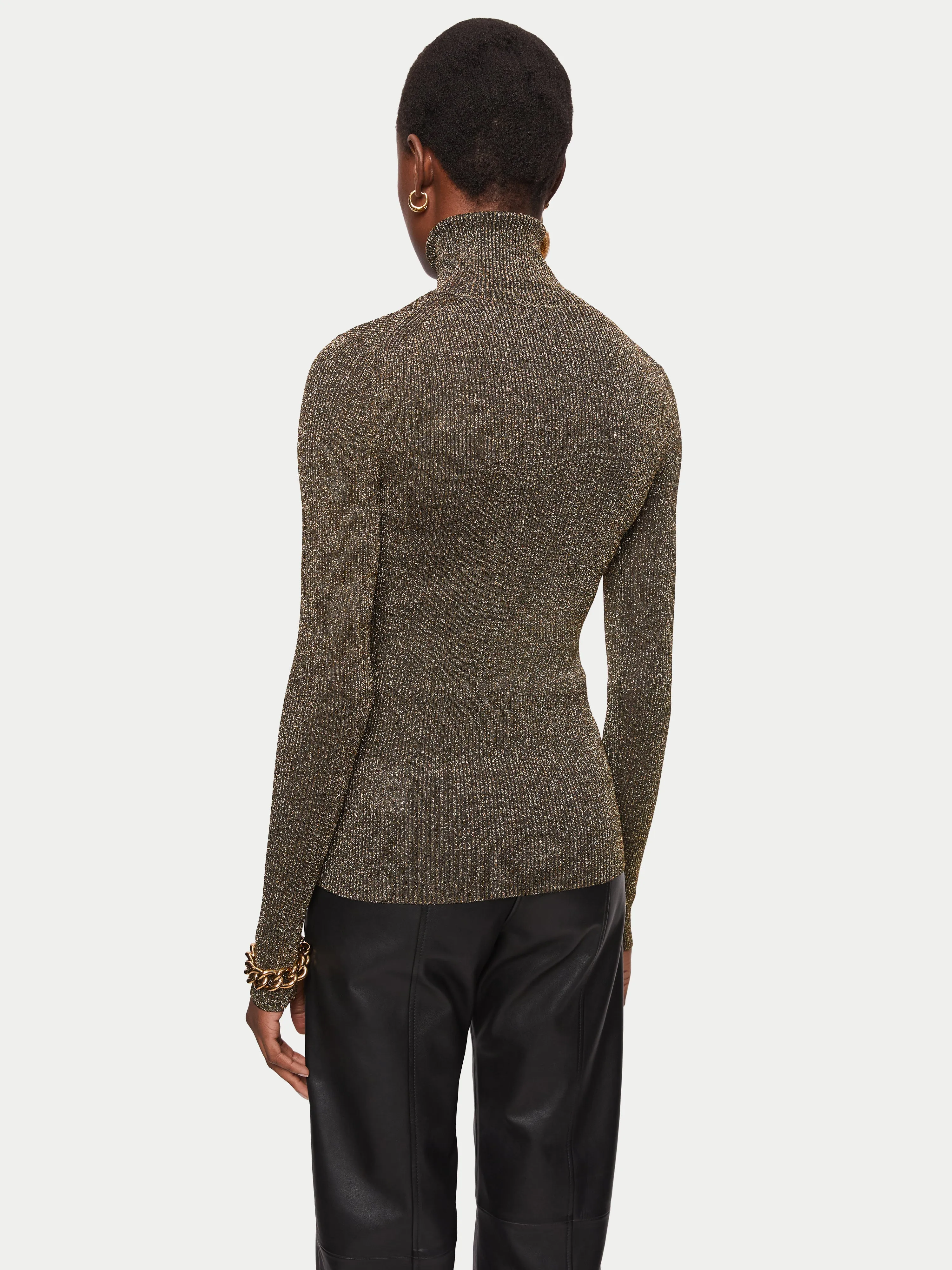 Metallic Rib Polo Neck Jumper | Gold sold by Jigsaw product image thumbnail 5