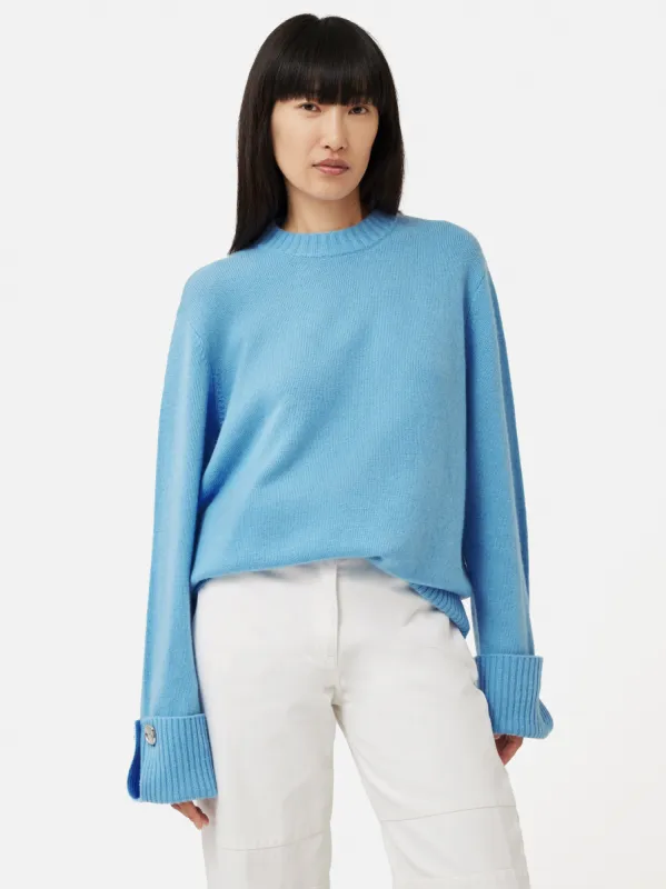 Button Detail Oversized Jumper | Blue sold by Jigsaw