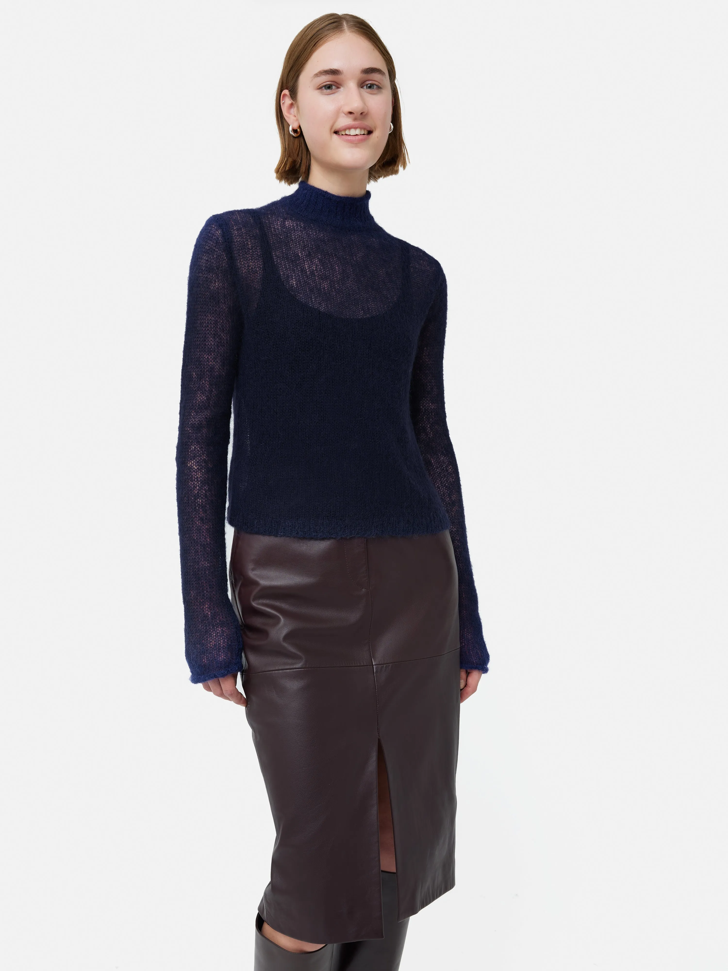 Mohair Blend Gauzy Knit Jumper | Blue sold by Jigsaw