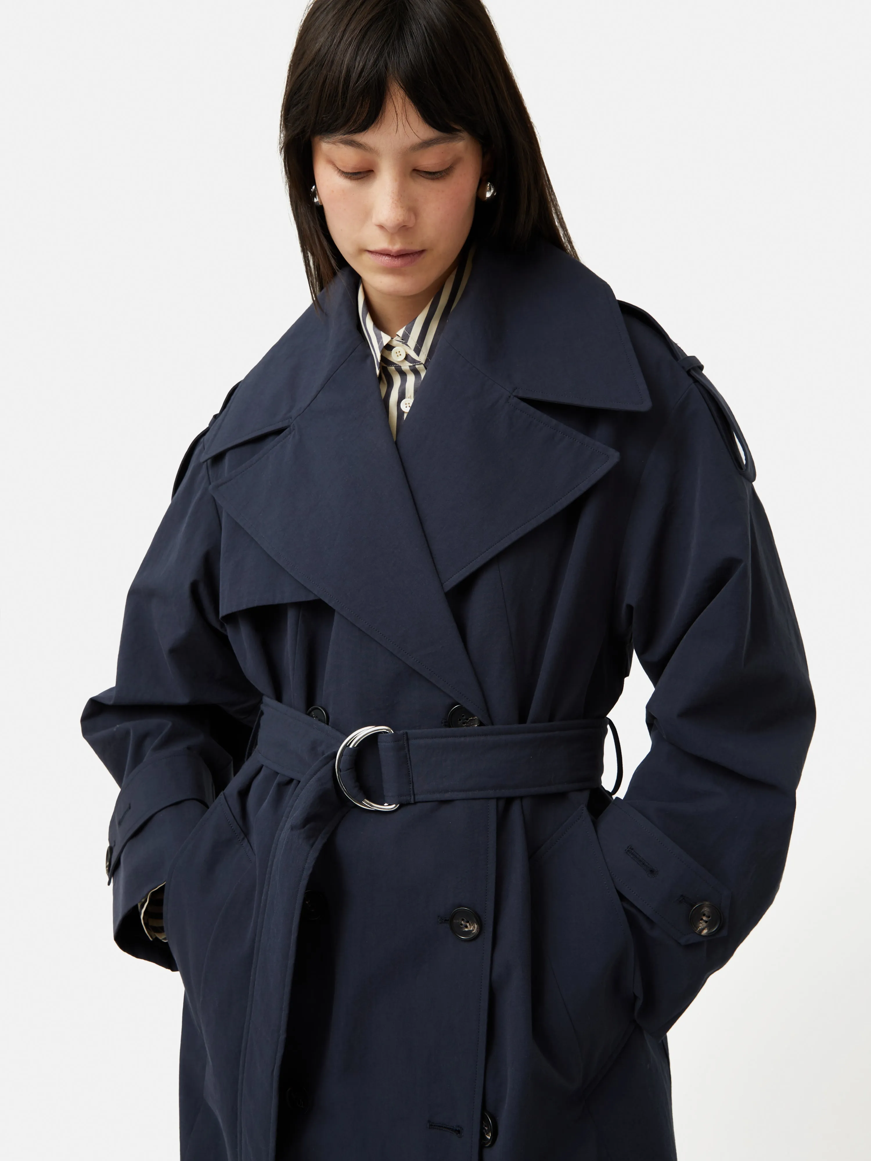 Nelson Cotton Trench Coat | Blue sold by Jigsaw product image thumbnail 2