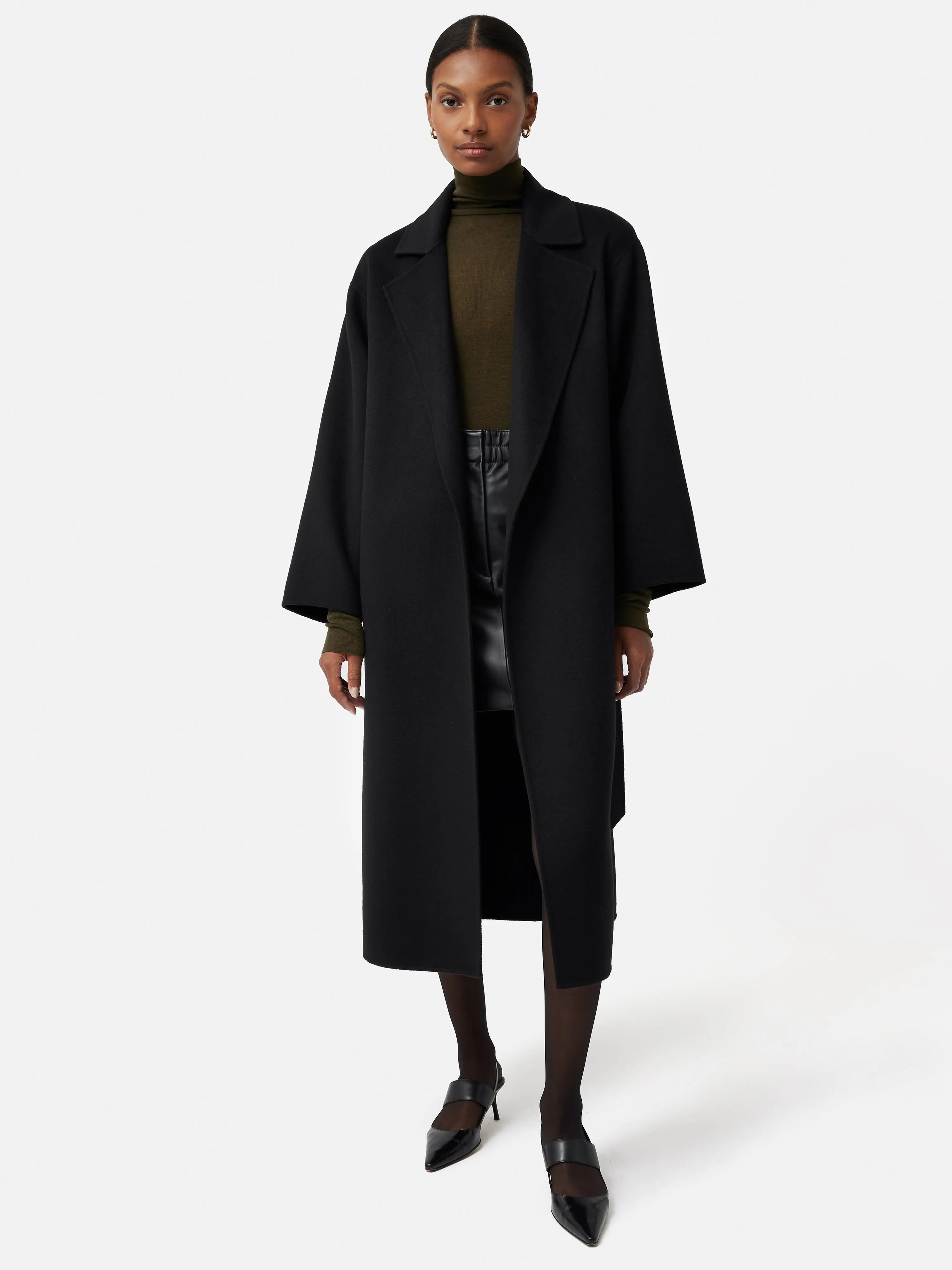 Long Double Faced Wrap Coat | Black sold by Jigsaw