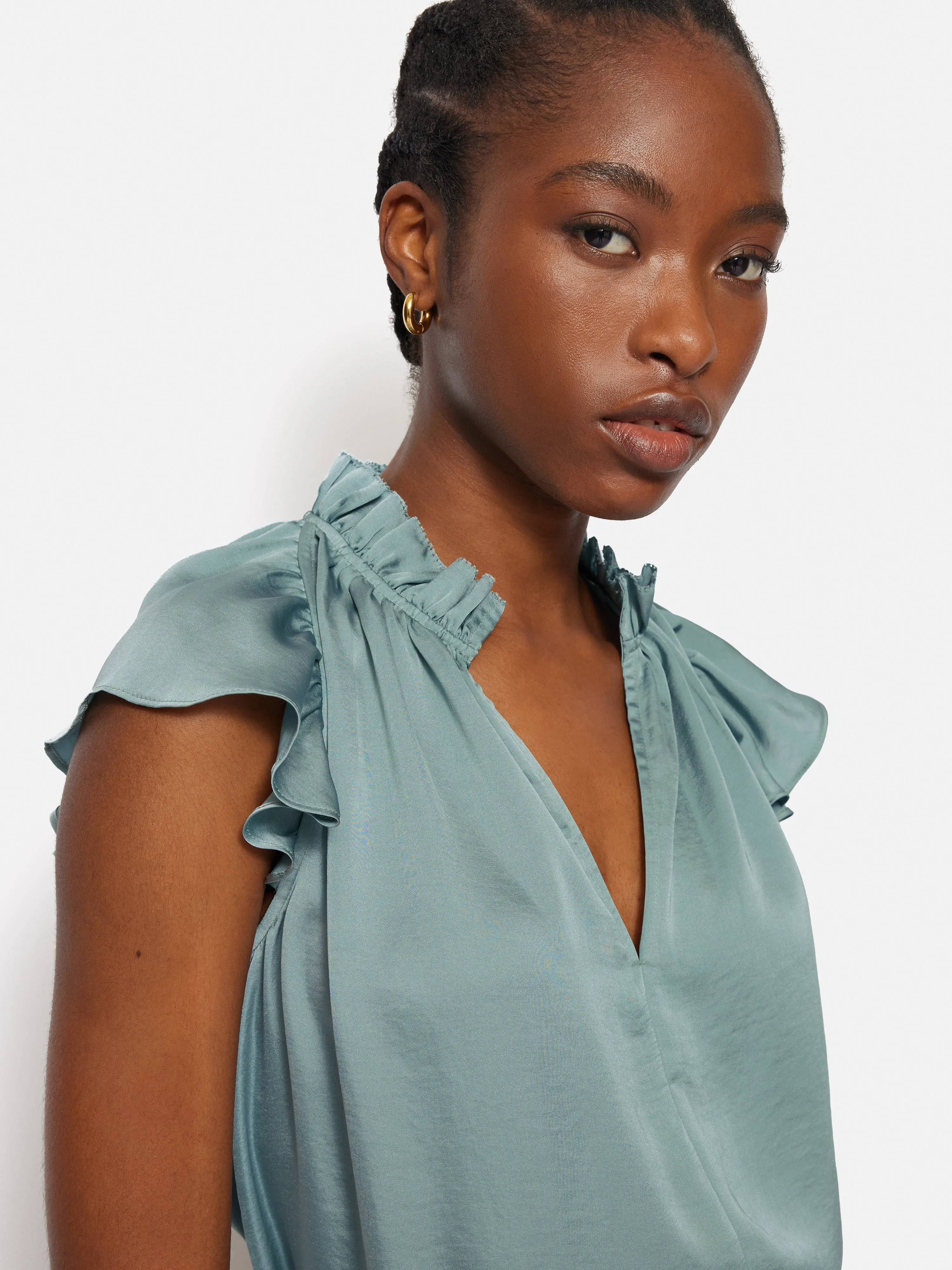 Recycled Satin Frill Neck Top | Green sold by Jigsaw product image thumbnail 3