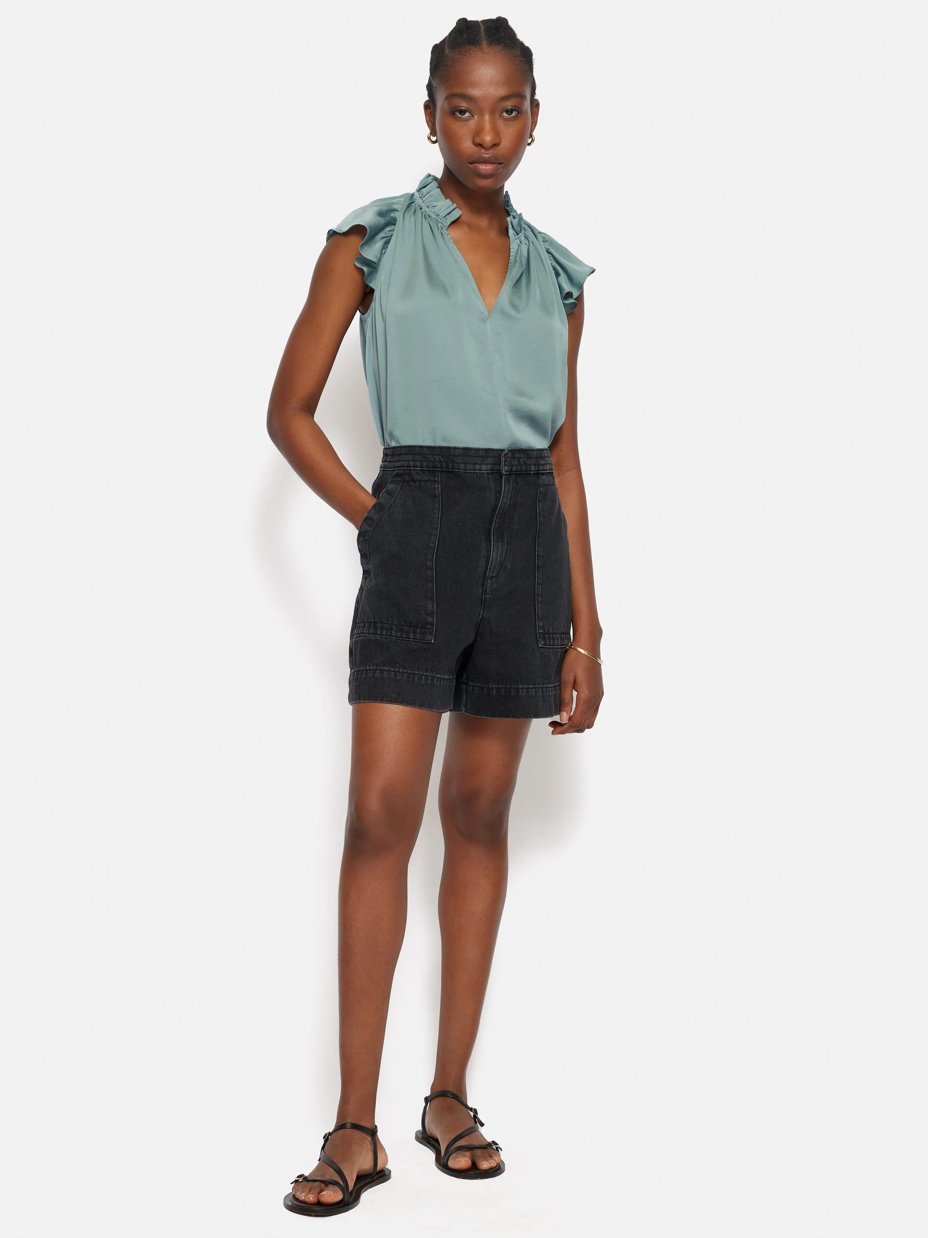 Recycled Satin Frill Neck Top | Green sold by Jigsaw product image thumbnail 5