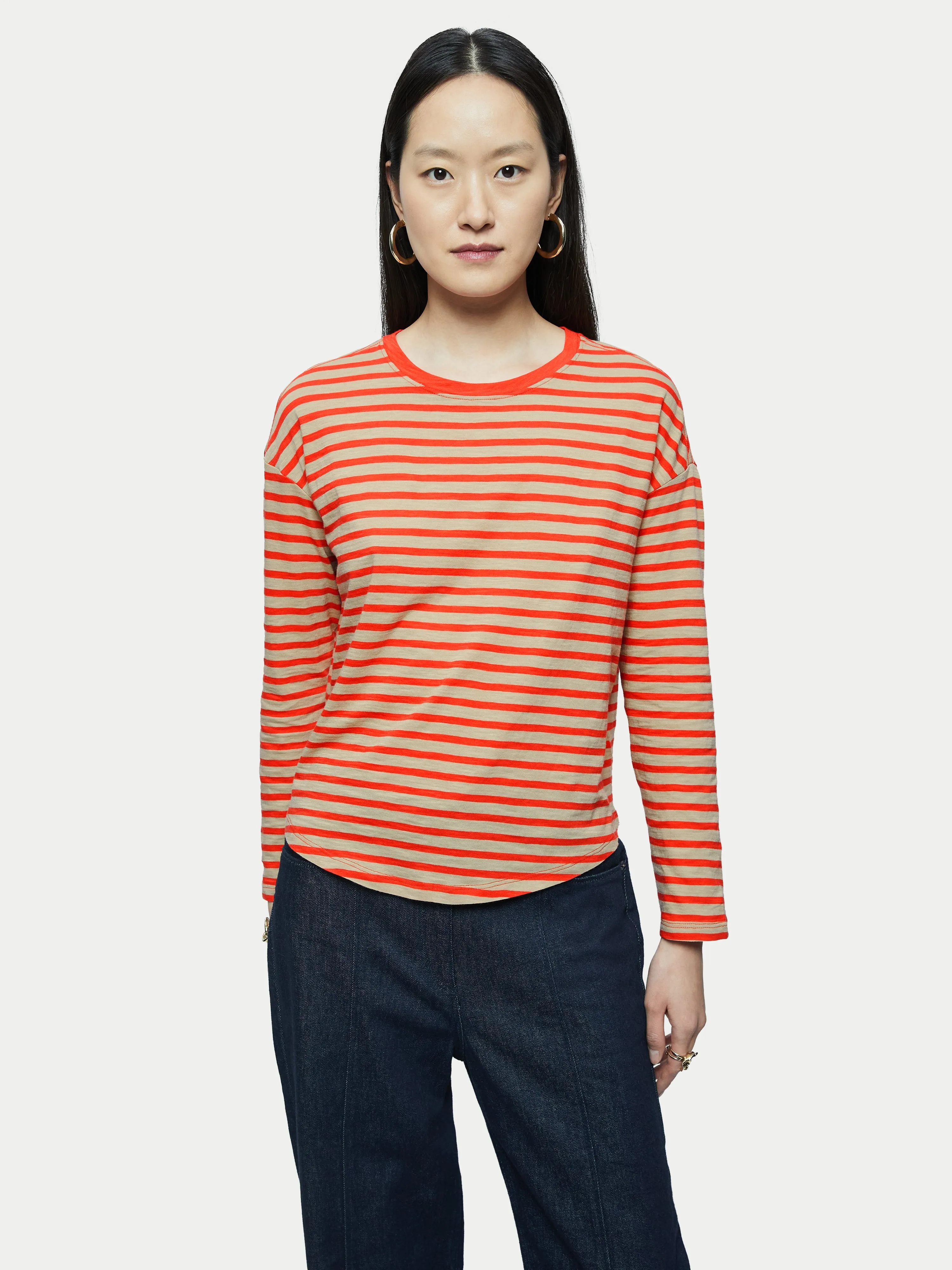 Cotton Slub Striped Long Sleeve Tee | Red sold by Jigsaw