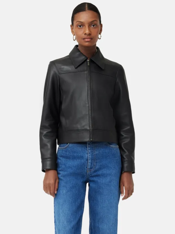 Zip Front Leather Biker Jacket | Black sold by Jigsaw