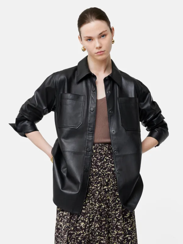 Leather Overshirt | Black sold by Jigsaw