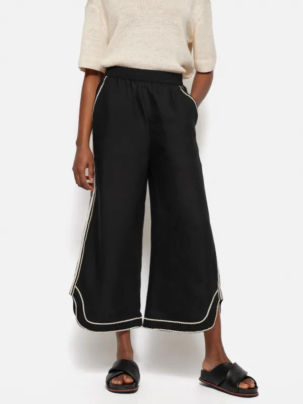 Linen Blend Embroidery Trouser | Black sold by Jigsaw