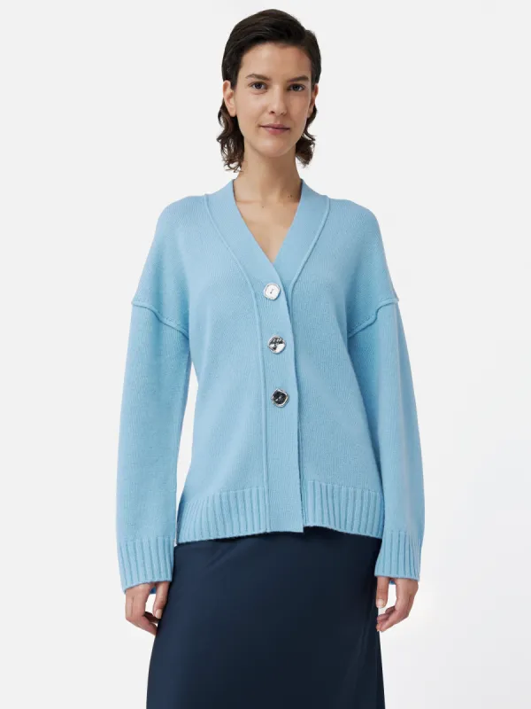 Metallic Button Cardigan | Blue sold by Jigsaw