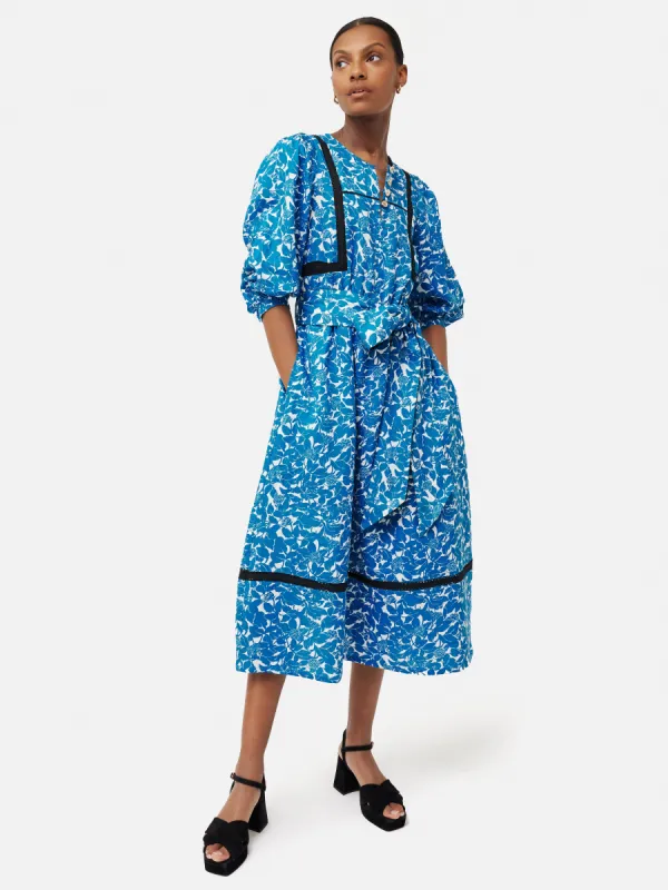 Shadow Leaf Linen Dress | Blue sold by Jigsaw