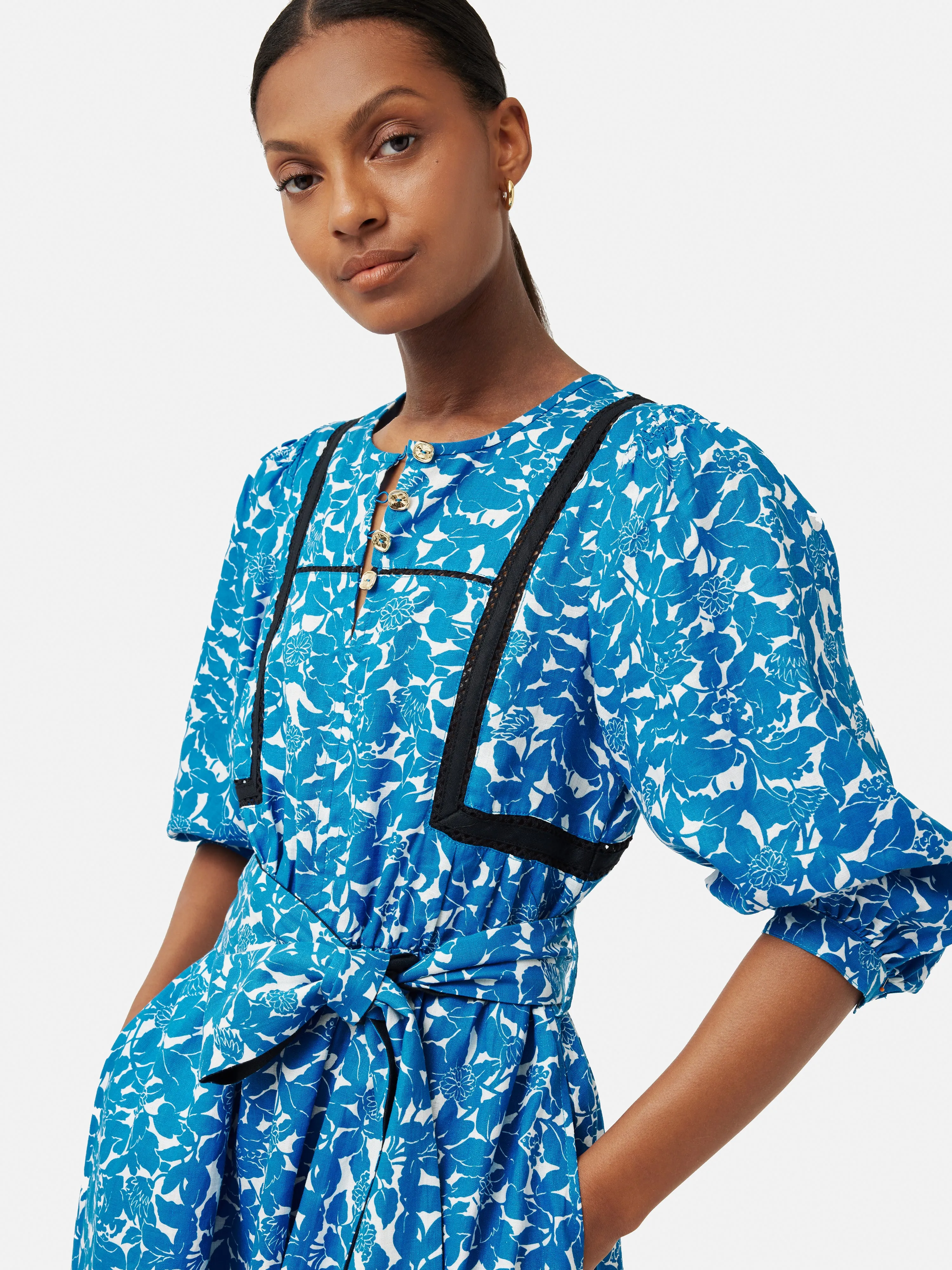 Shadow Leaf Linen Dress | Blue sold by Jigsaw product image thumbnail 2