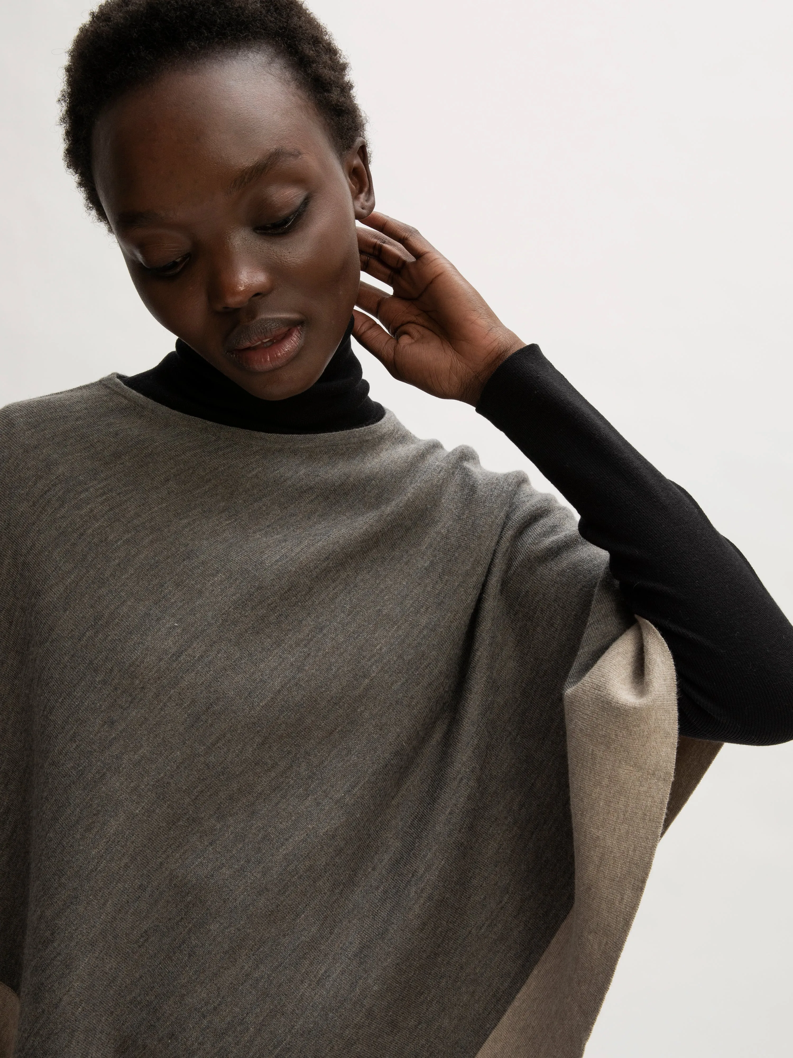 Wool Blend Border Poncho | Mink sold by Jigsaw product image thumbnail 5