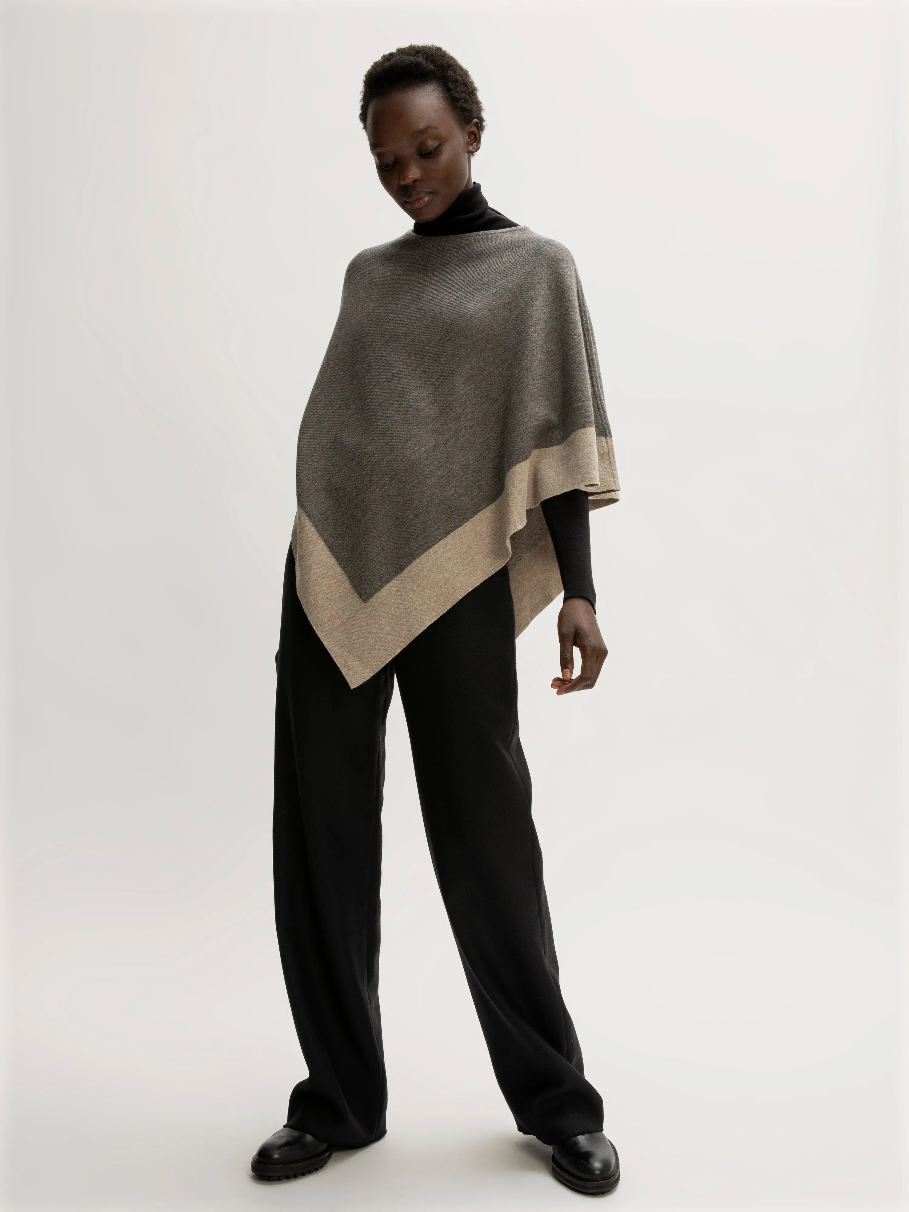 Wool Blend Border Poncho | Mink sold by Jigsaw product image thumbnail 2