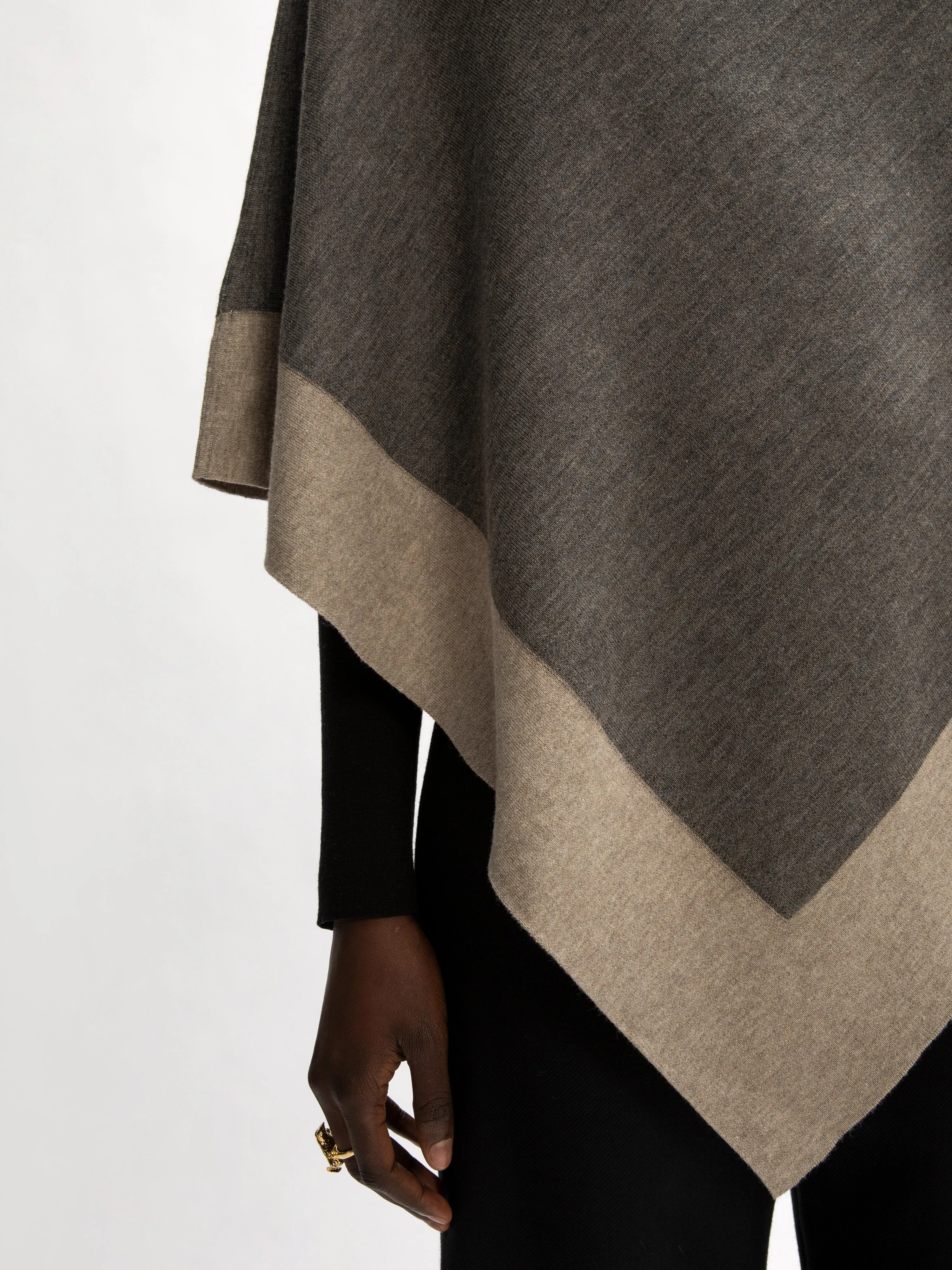 Wool Blend Border Poncho | Mink sold by Jigsaw product image thumbnail 3