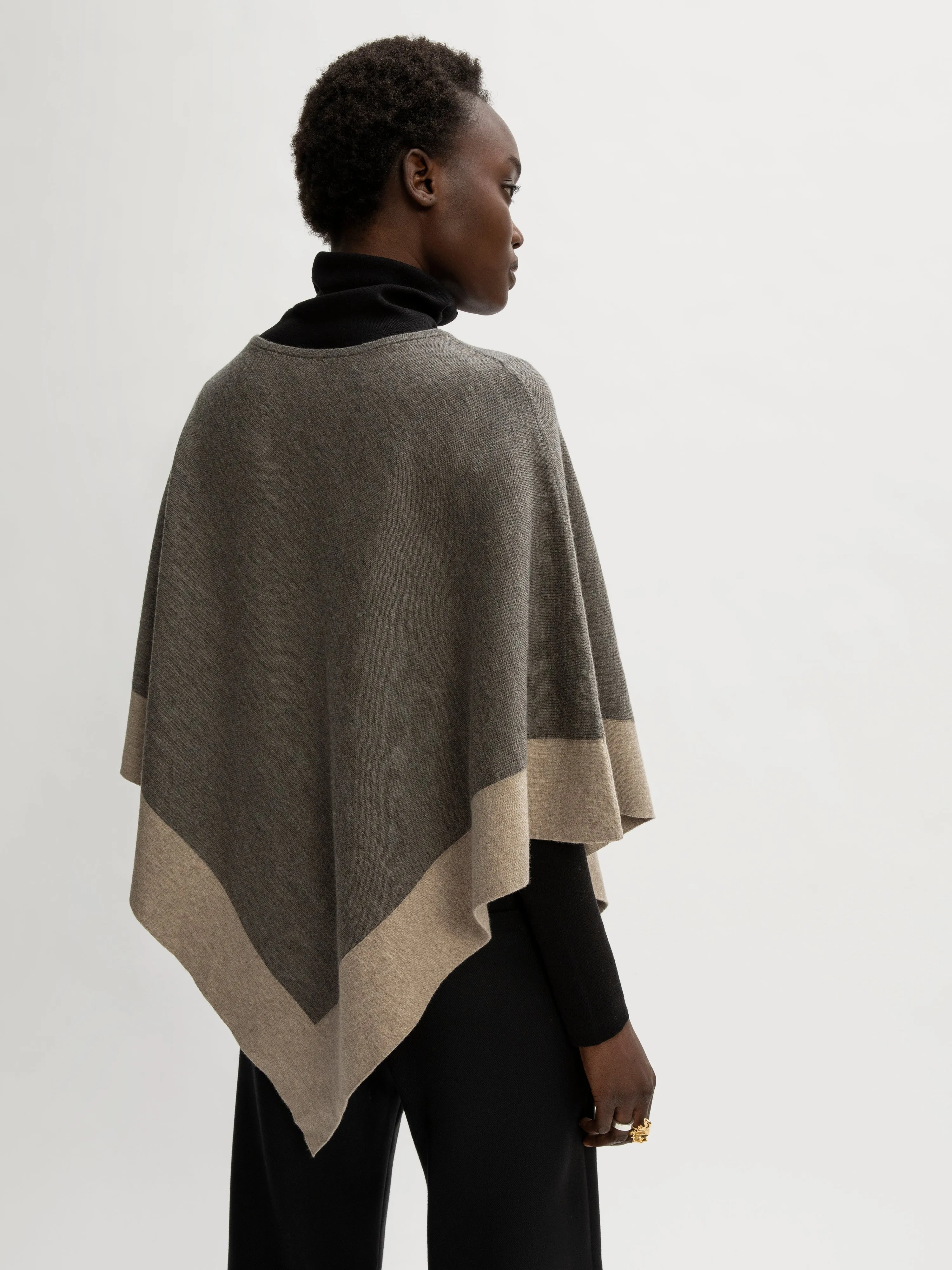 Wool Blend Border Poncho | Mink sold by Jigsaw product image thumbnail 4