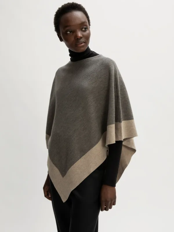 Wool Blend Border Poncho | Mink sold by Jigsaw