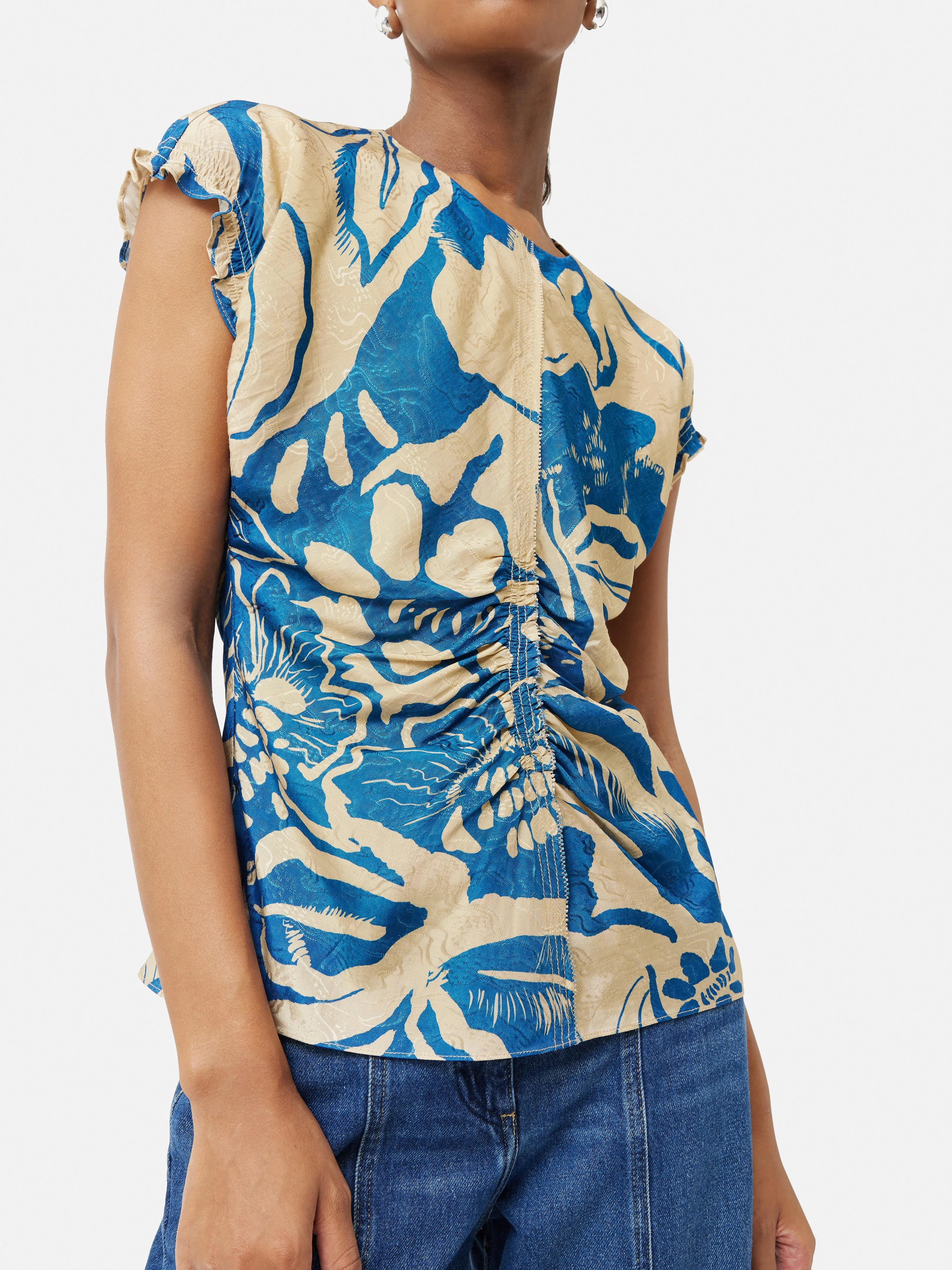 Strokes Floral Jacquard Top | Dark Blue sold by Jigsaw product image thumbnail 5