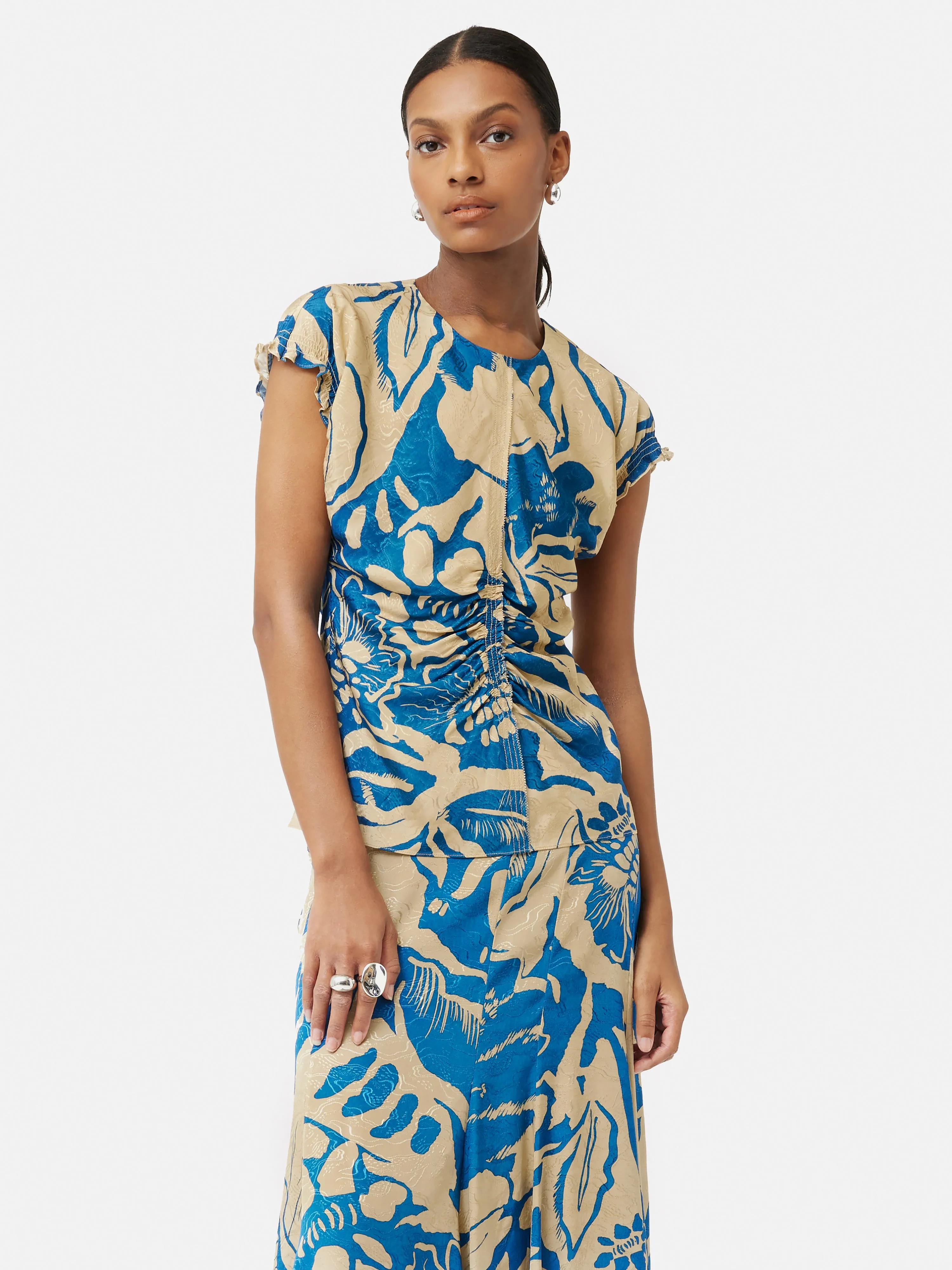 Strokes Floral Jacquard Top | Dark Blue sold by Jigsaw product image thumbnail 4