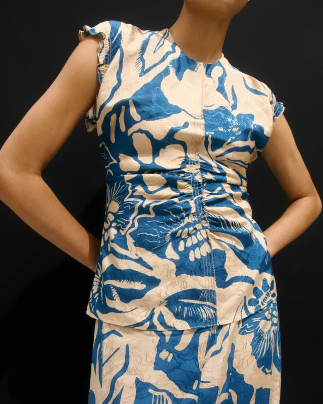 Strokes Floral Jacquard Top | Dark Blue sold by Jigsaw