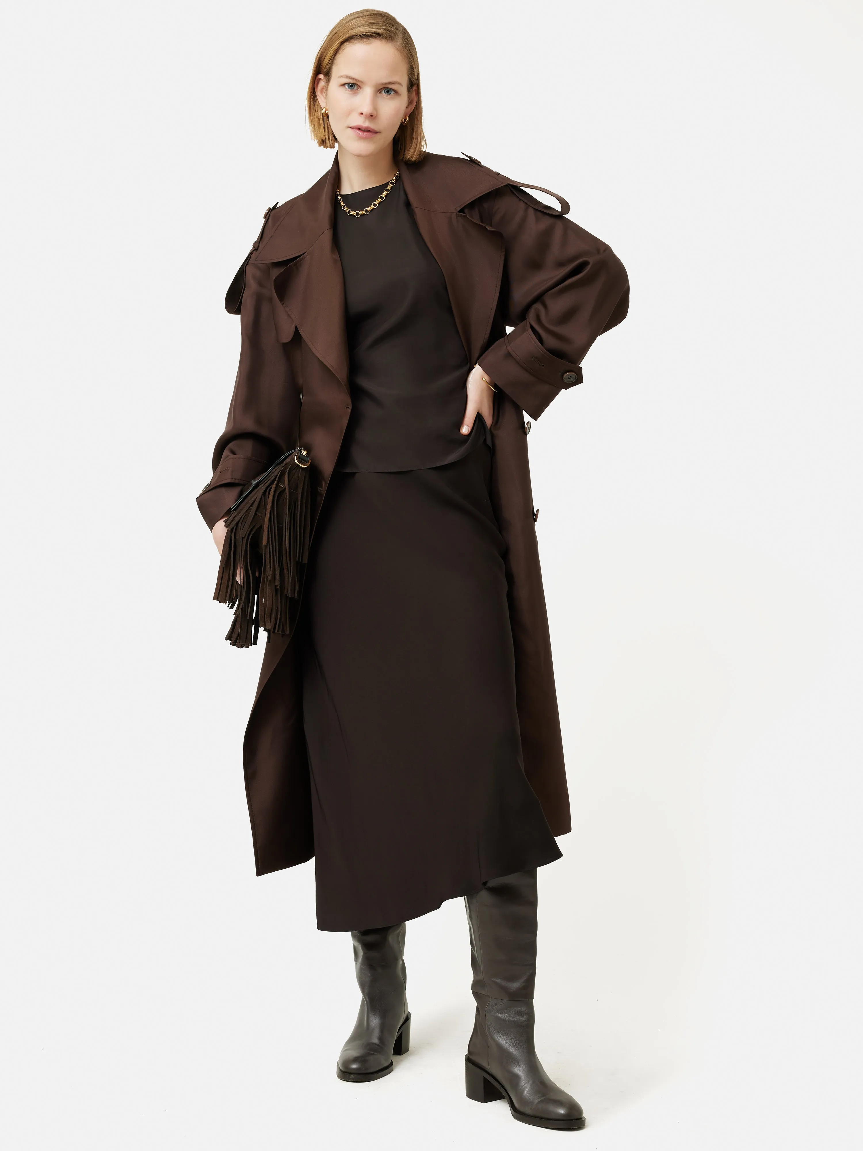 Silk Front Ruched Waist Top | Brown sold by Jigsaw product image thumbnail 3