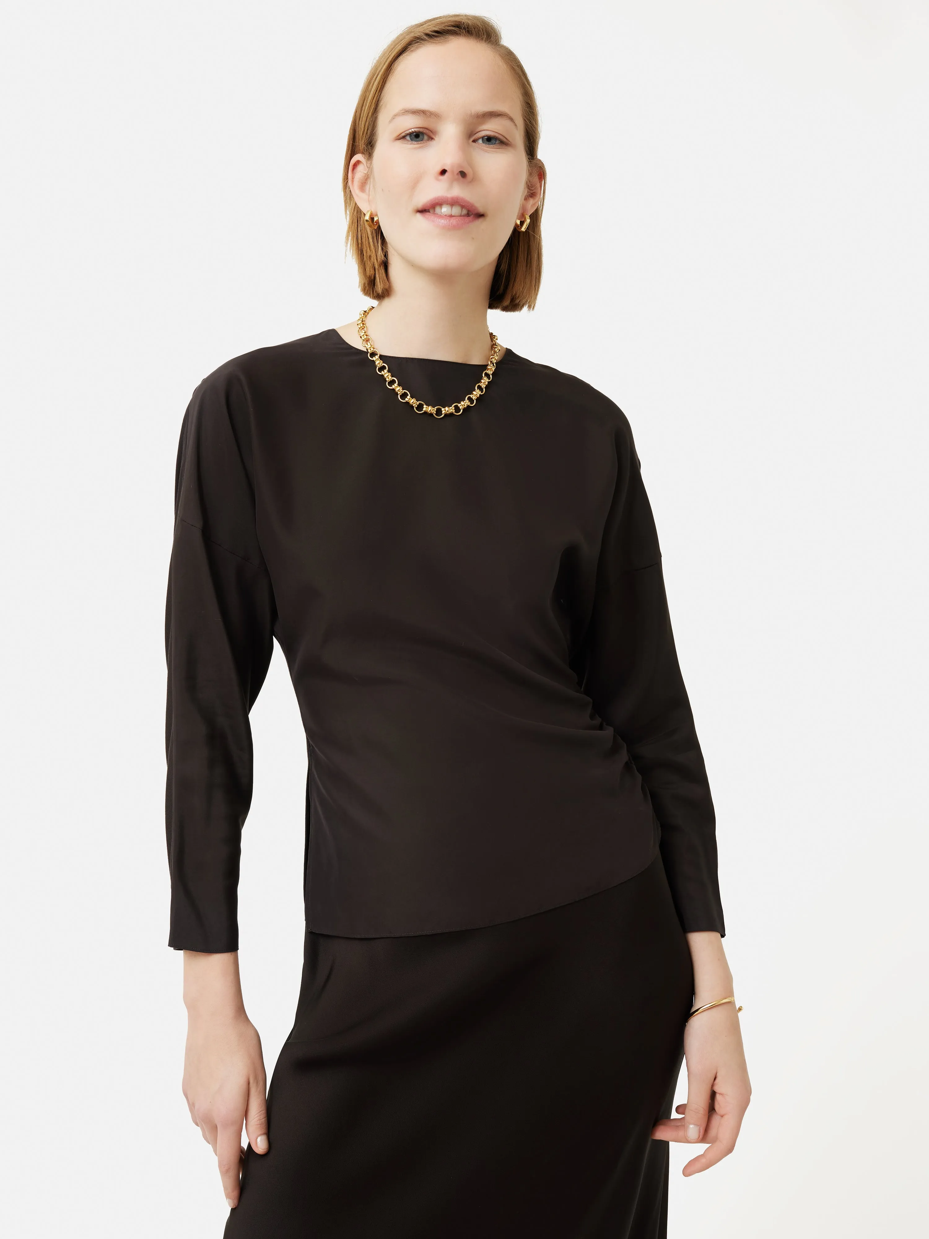 Silk Front Ruched Waist Top | Brown sold by Jigsaw