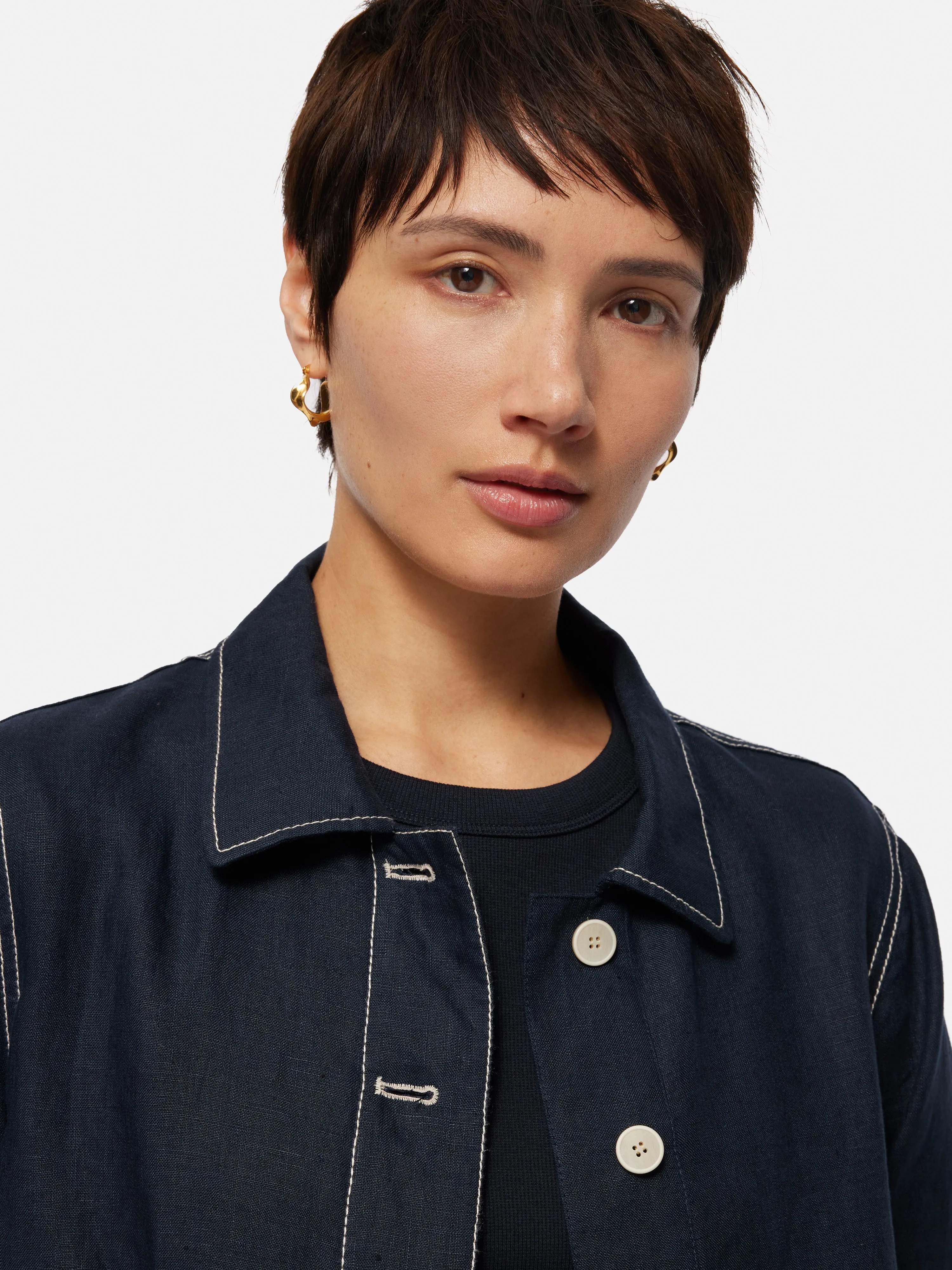 French Linen Cropped Jacket | Navy sold by Jigsaw product image thumbnail 3