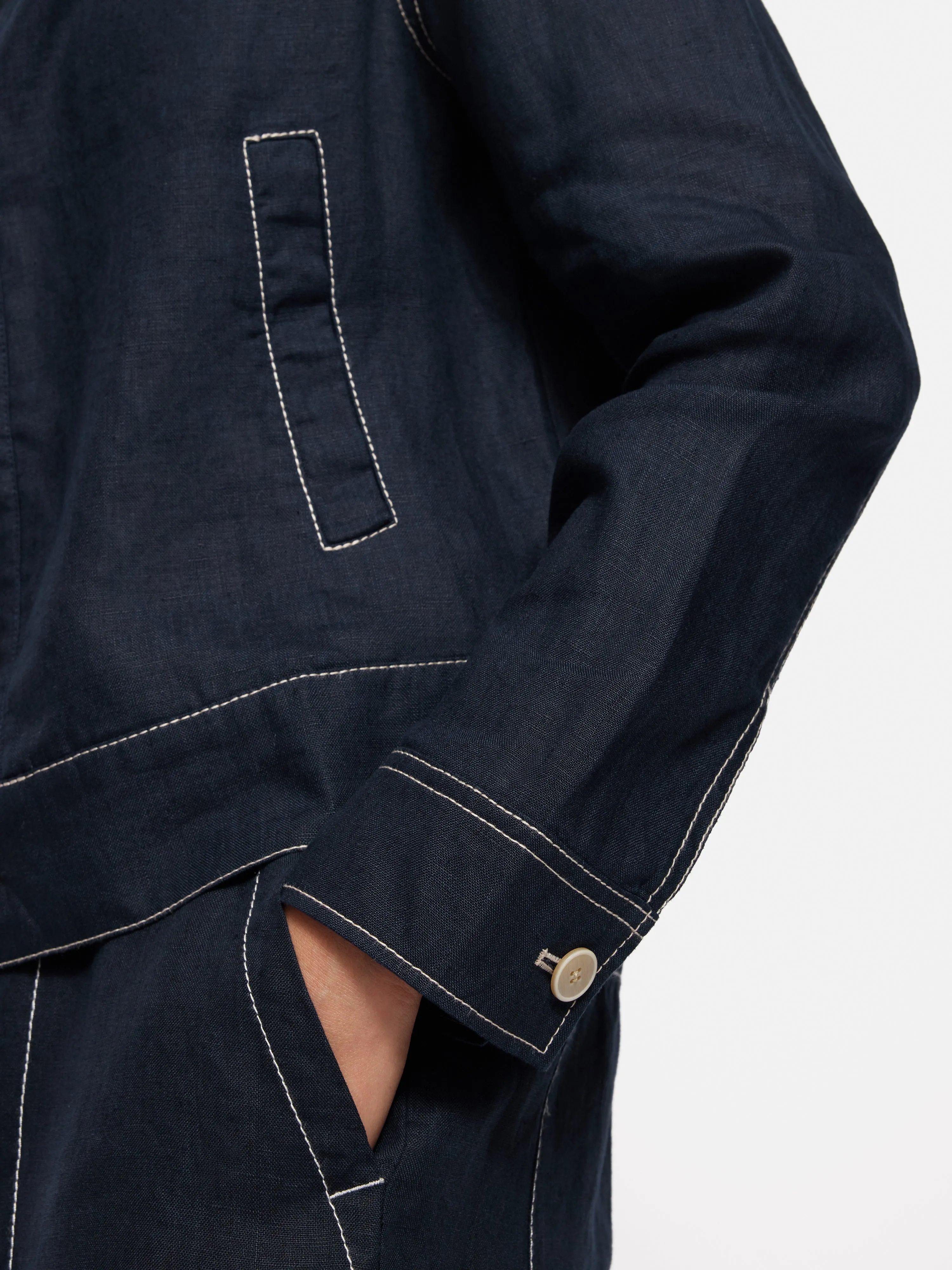 French Linen Cropped Jacket | Navy sold by Jigsaw product image thumbnail 5