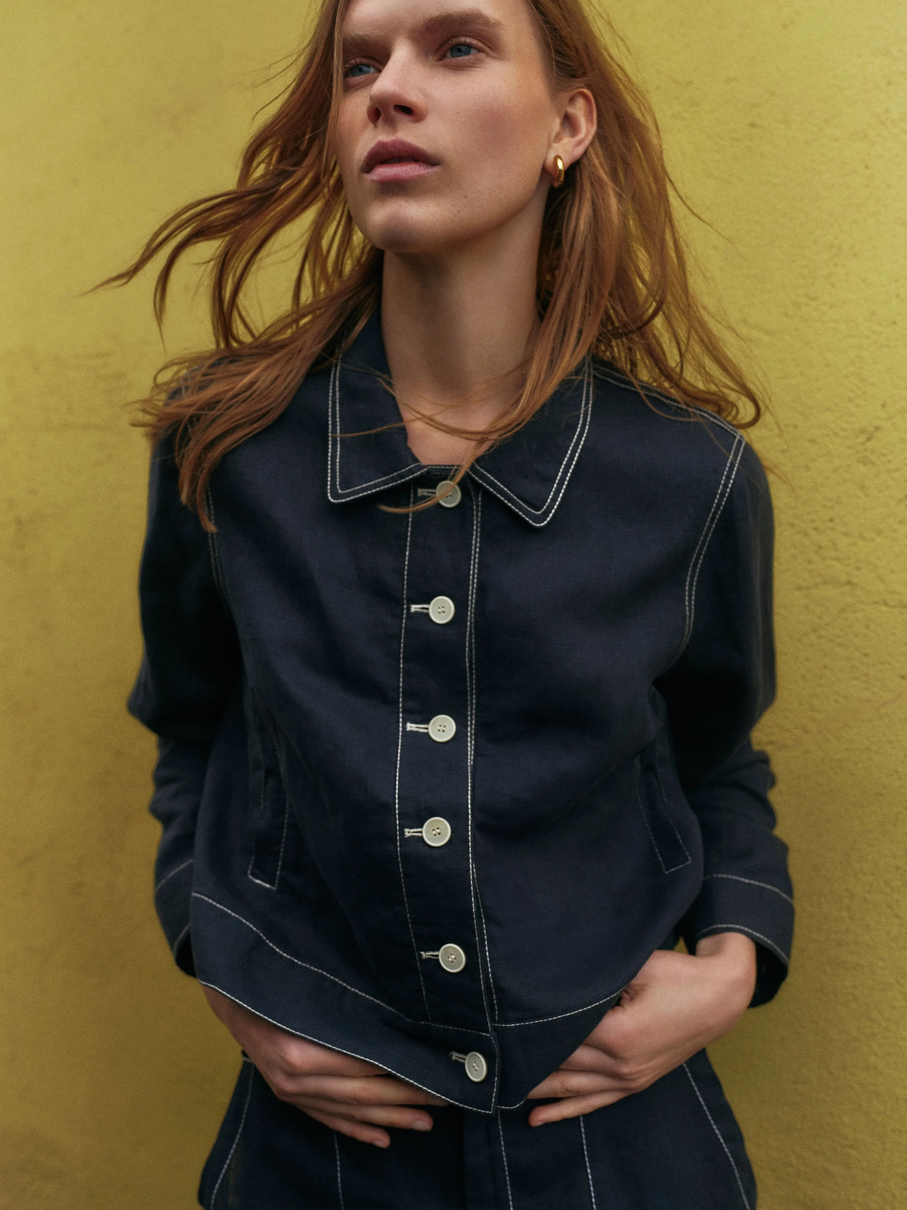 French Linen Cropped Jacket | Navy sold by Jigsaw product image thumbnail 2