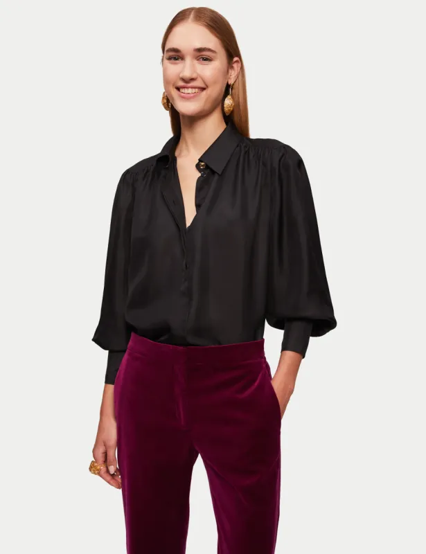 Stitch Detail Silk Shirt | Black sold by Jigsaw