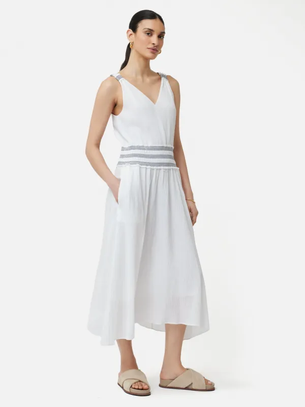 Cotton Crinkle Smocked Dress | White sold by Jigsaw