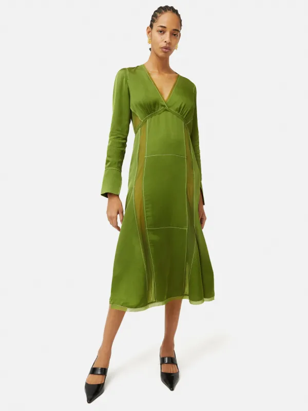 Contrast Stitch Viscose Dress | Green sold by Jigsaw