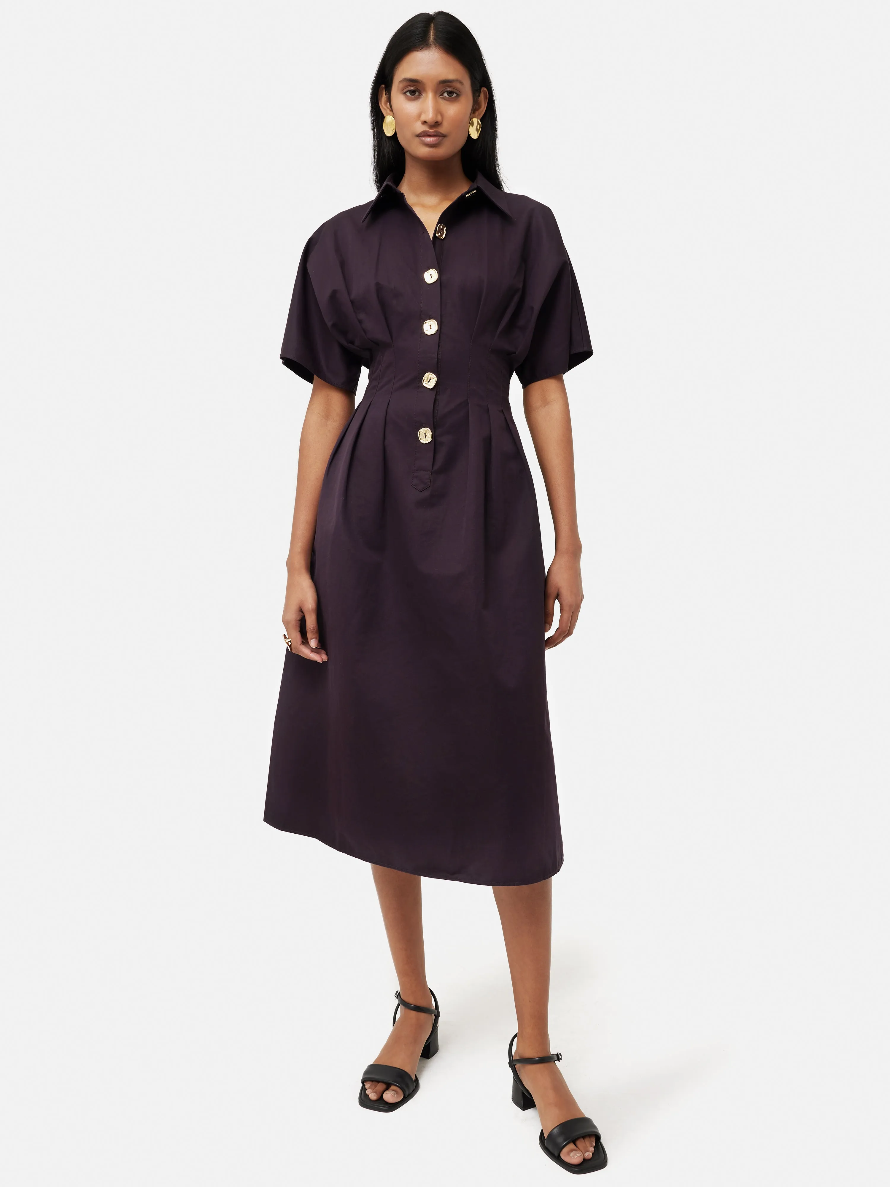Cotton Stitched Pleat Dress | Deep Purple sold by Jigsaw