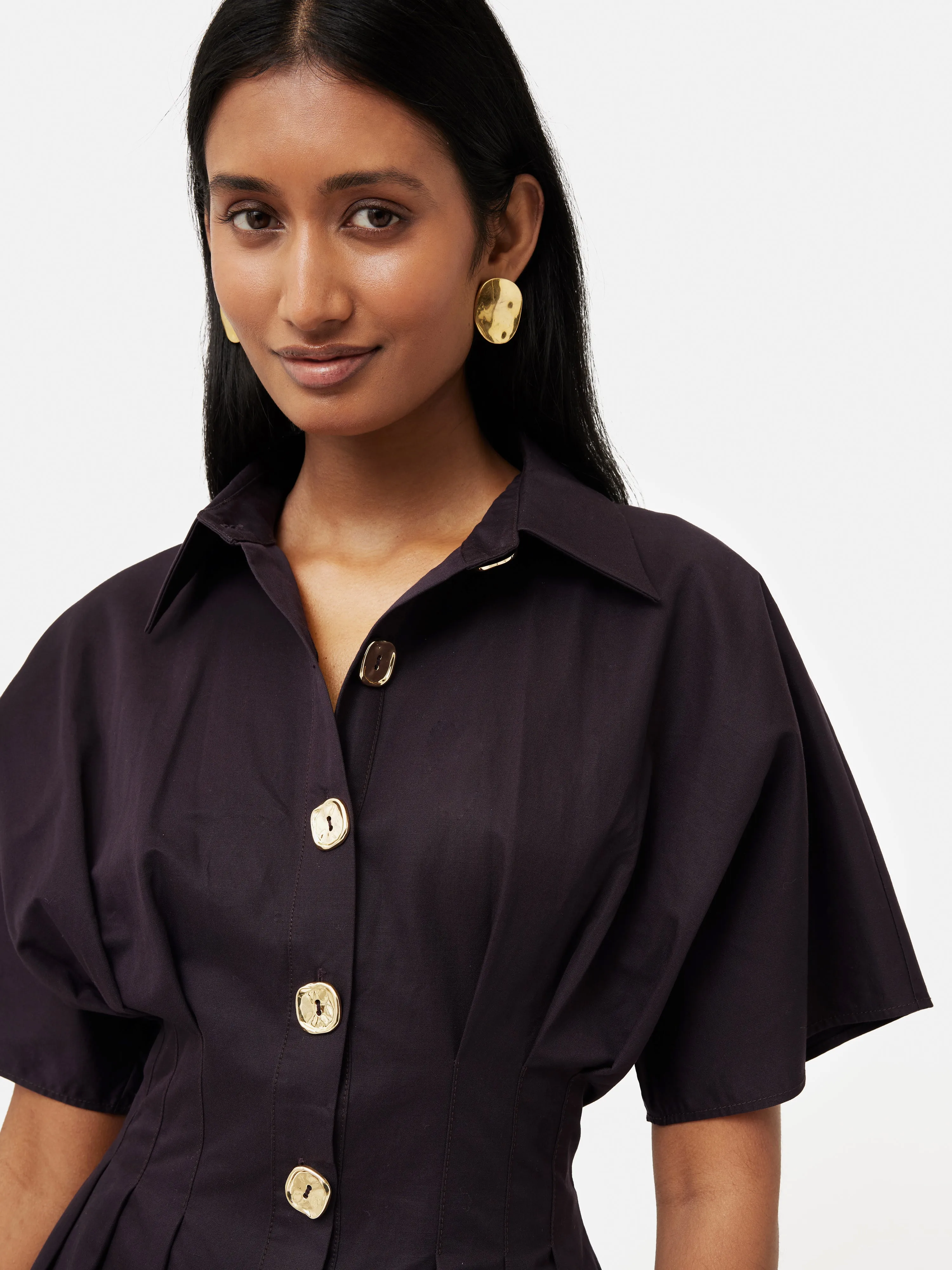 Cotton Stitched Pleat Dress | Deep Purple sold by Jigsaw product image thumbnail 2