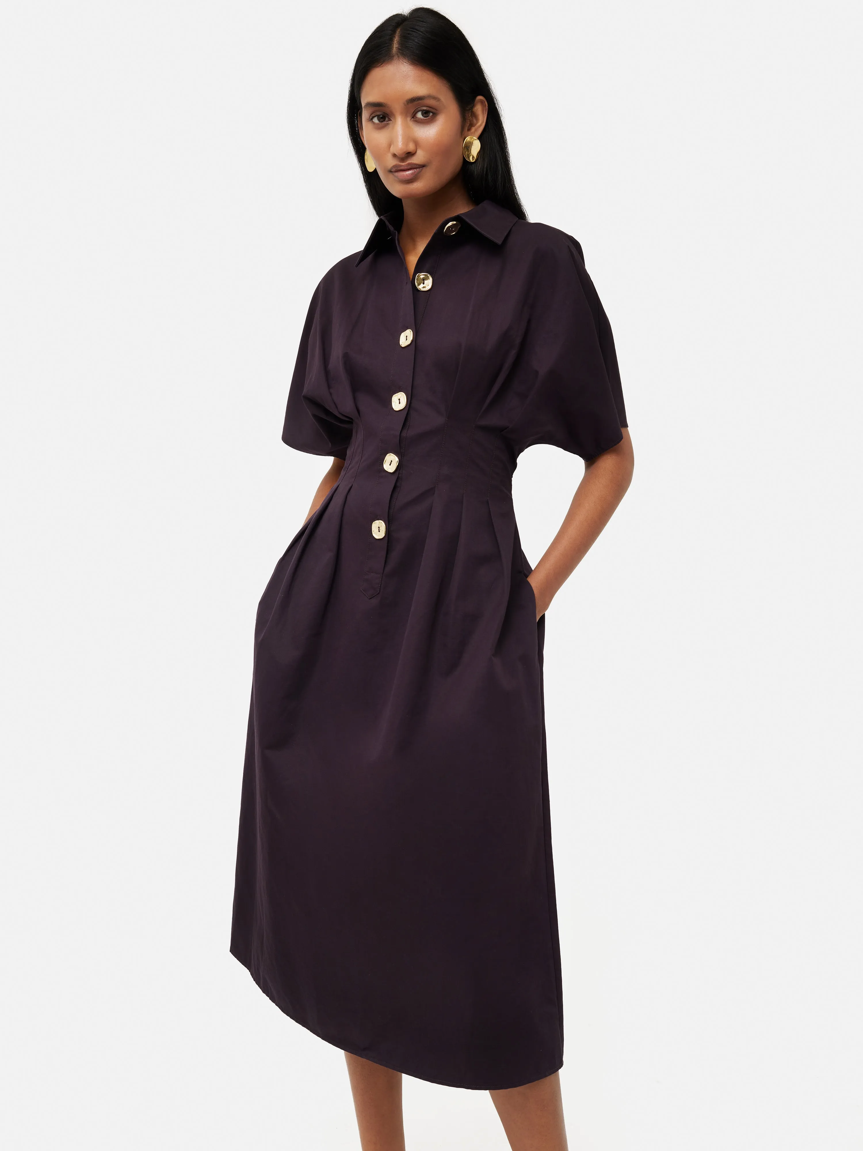 Cotton Stitched Pleat Dress | Deep Purple sold by Jigsaw product image thumbnail 4