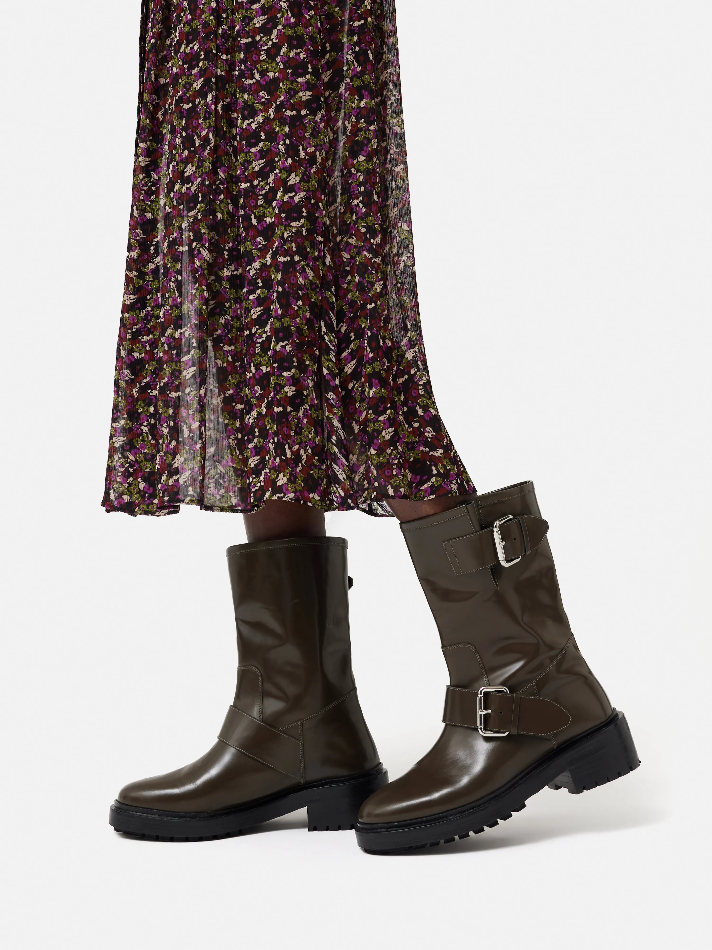 Box Leather Biker Boot | Khaki sold by Jigsaw product image thumbnail 5