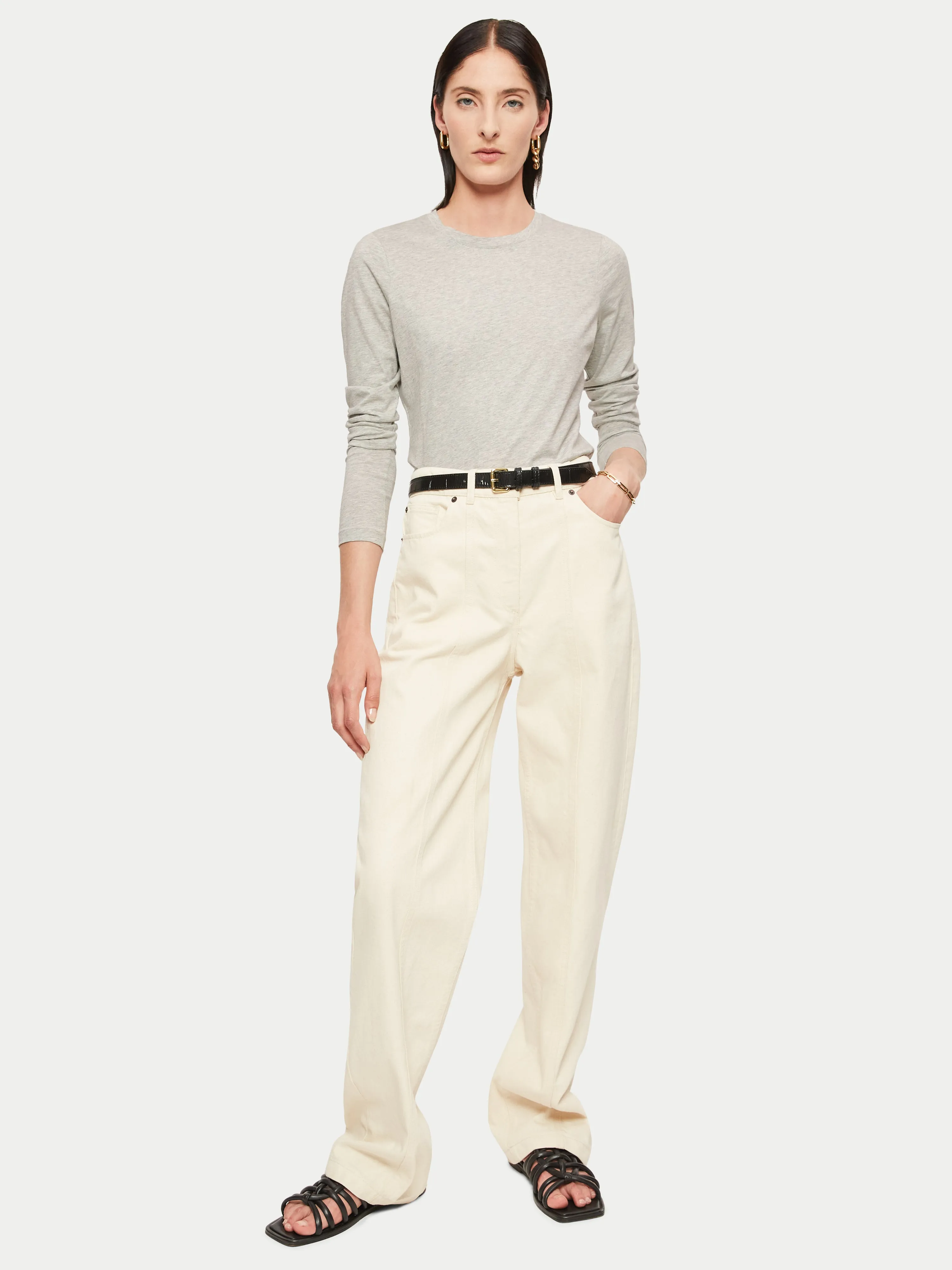 Supima Cotton Long Sleeve Tee | Pale Grey Mel sold by Jigsaw product image thumbnail 2