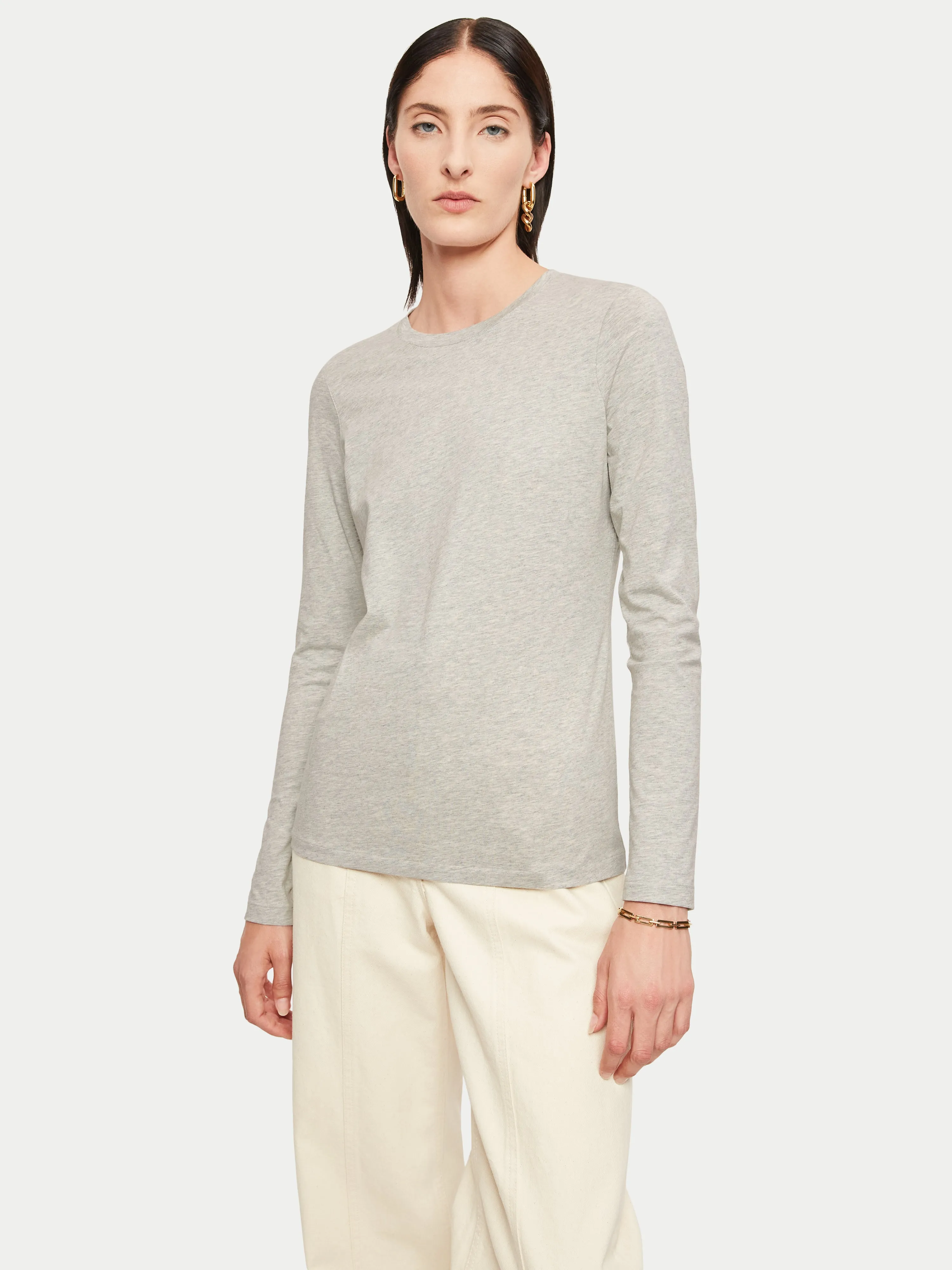 Supima Cotton Long Sleeve Tee | Pale Grey Mel sold by Jigsaw