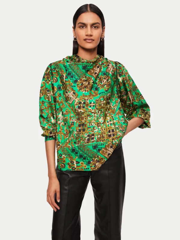 Baroque Arms Silk Top | Green sold by Jigsaw