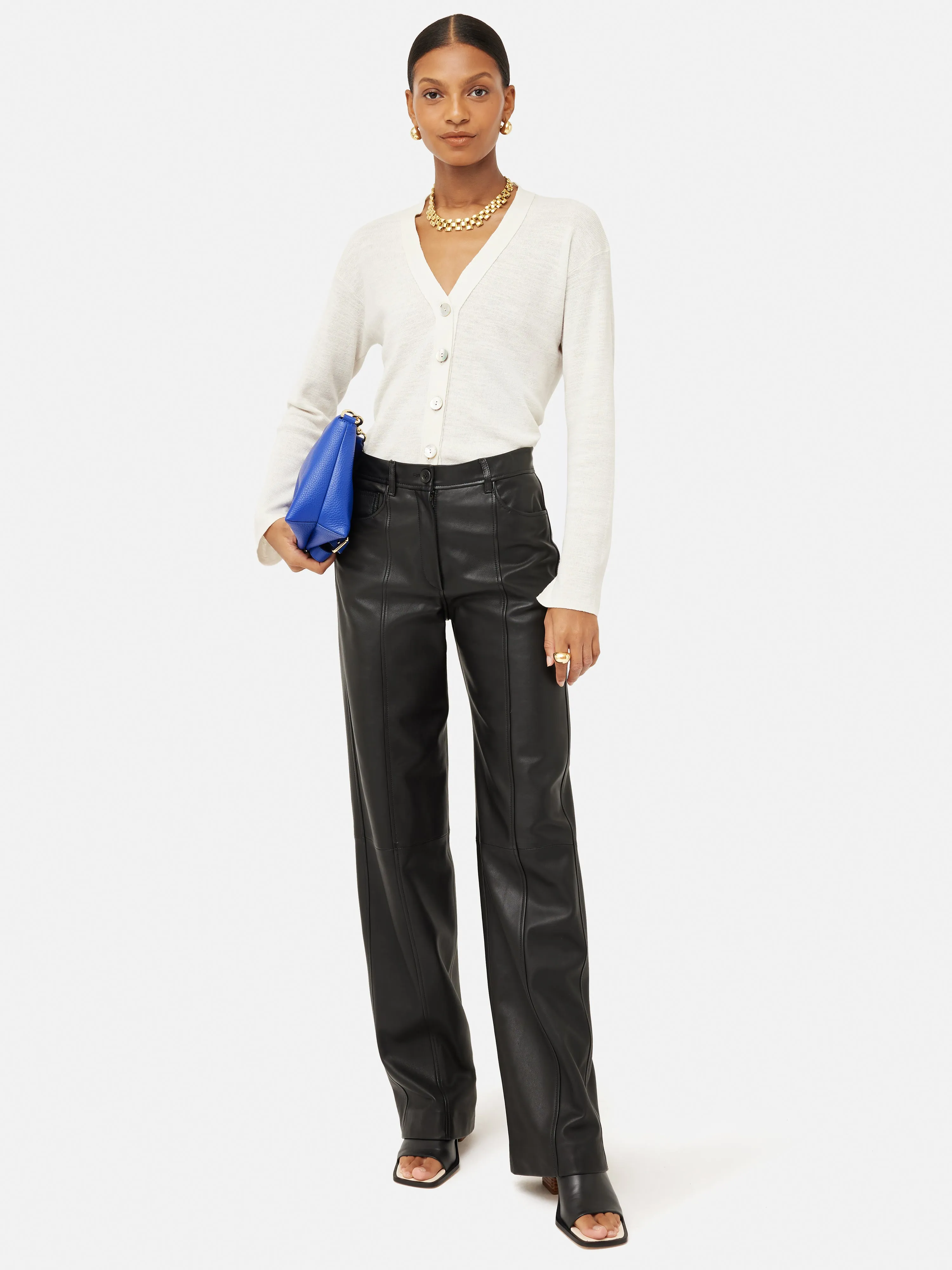 Linen Cotton V Neck Cardigan | Ivory sold by Jigsaw product image thumbnail 3