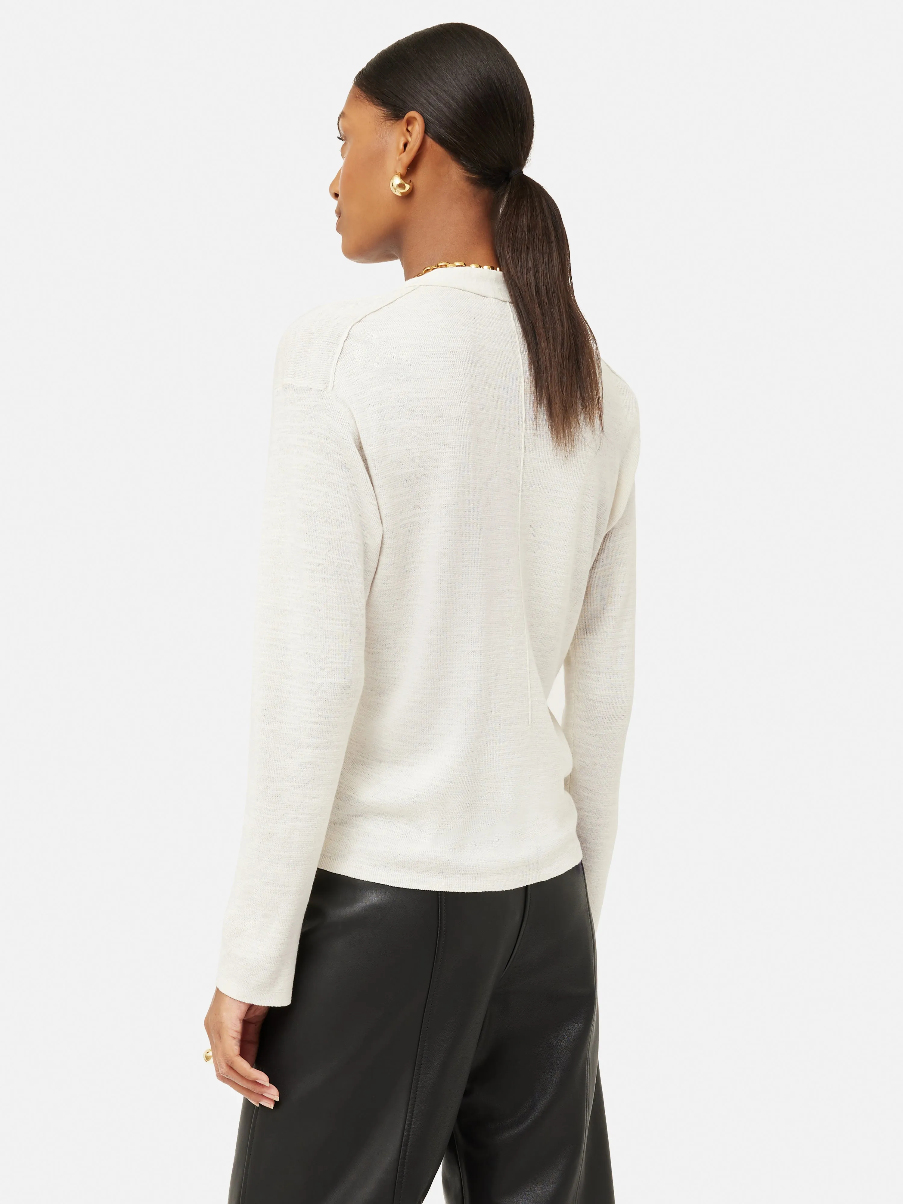 Linen Cotton V Neck Cardigan | Ivory sold by Jigsaw product image thumbnail 4