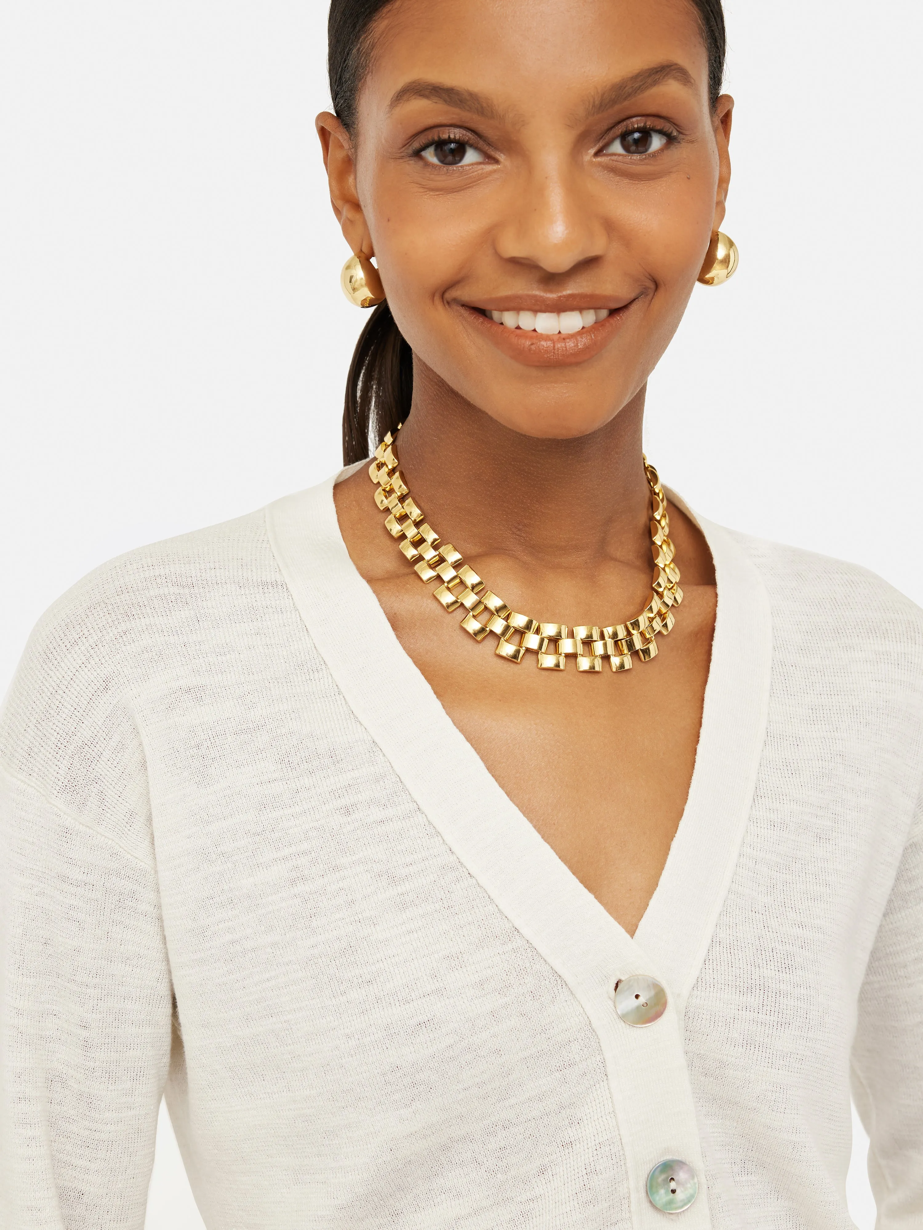 Linen Cotton V Neck Cardigan | Ivory sold by Jigsaw product image thumbnail 2