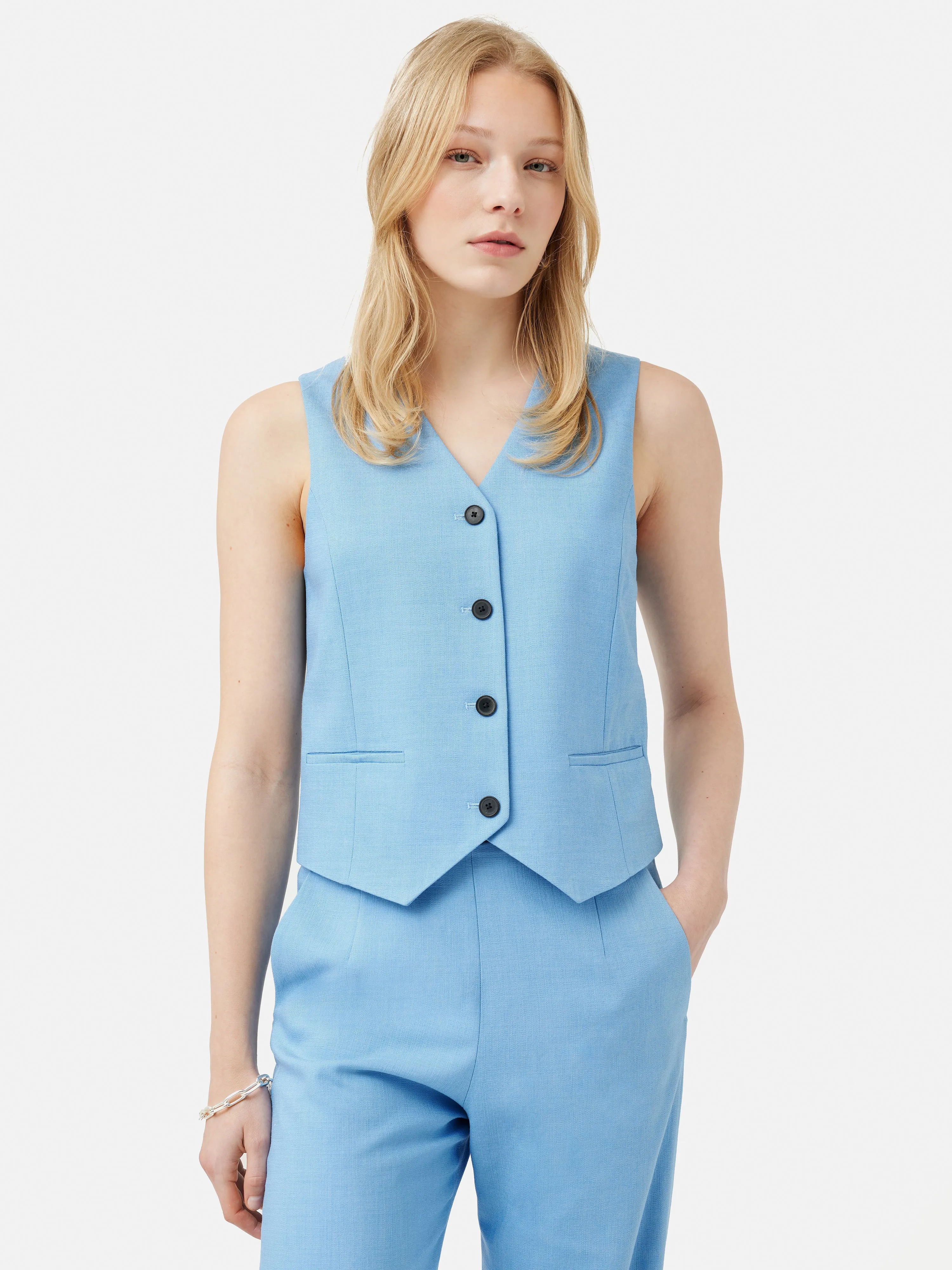 Hopsack Tailored Waistcoat | Blue sold by Jigsaw