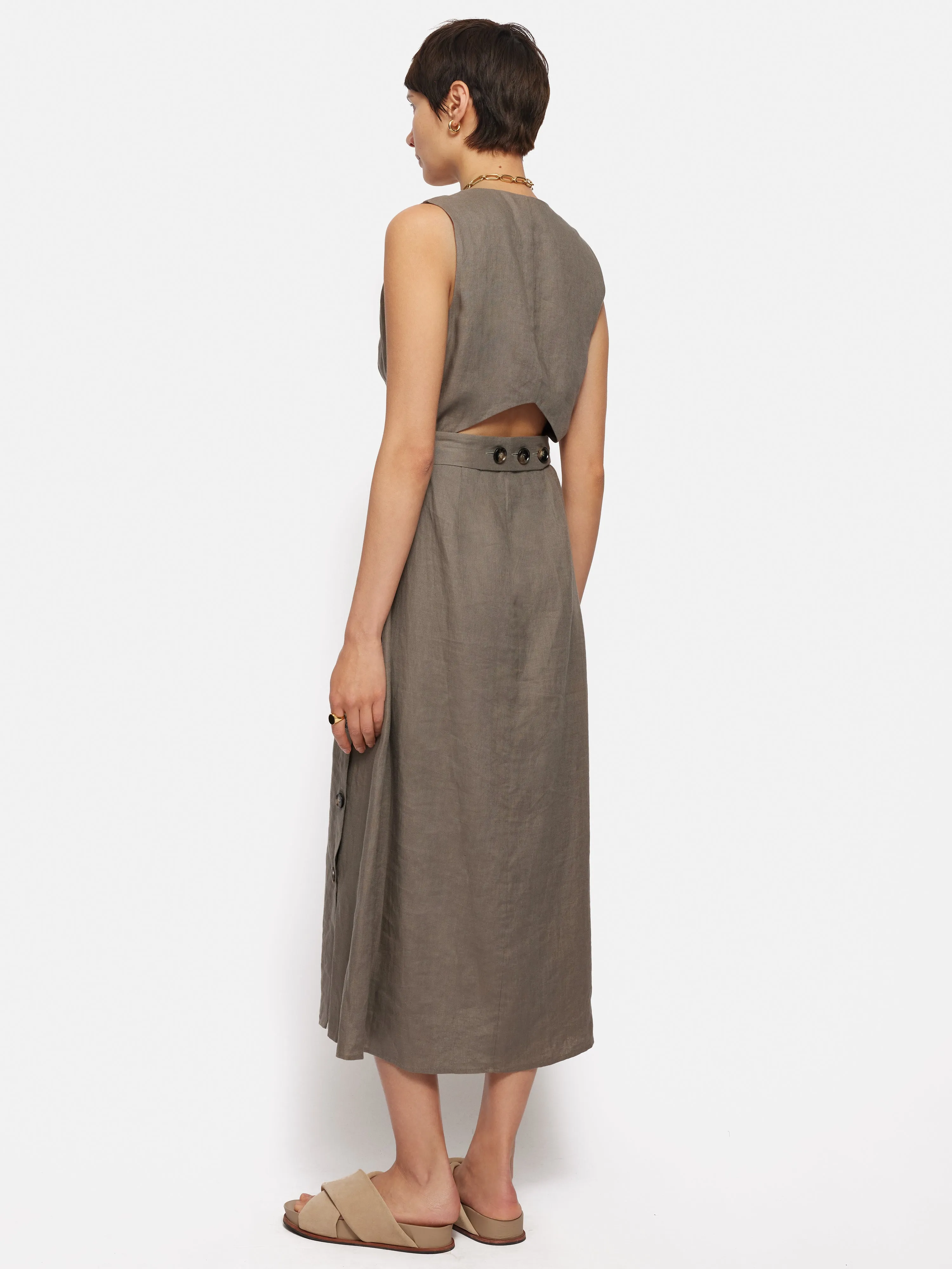 Linen Button Detail Dress | Taupe sold by Jigsaw product image thumbnail 5
