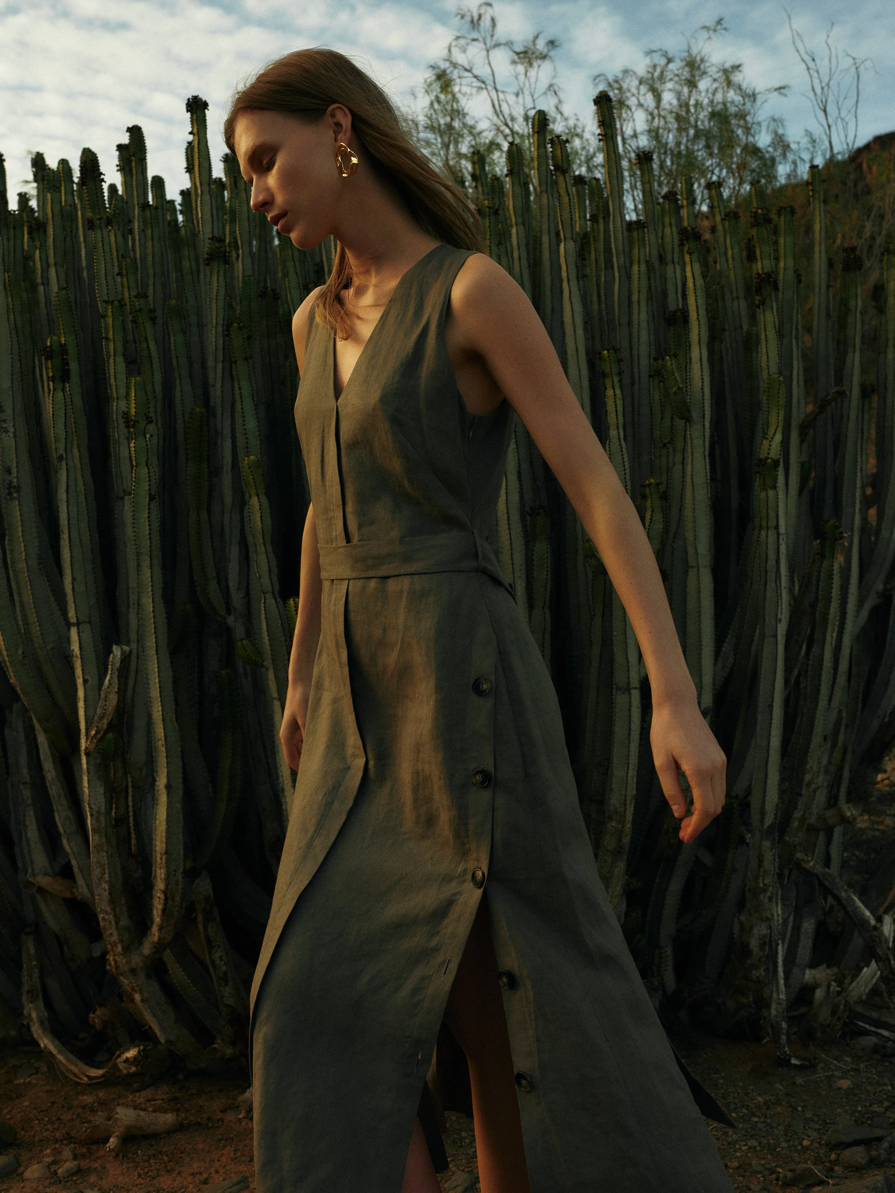 Linen Button Detail Dress | Taupe sold by Jigsaw product image thumbnail 2