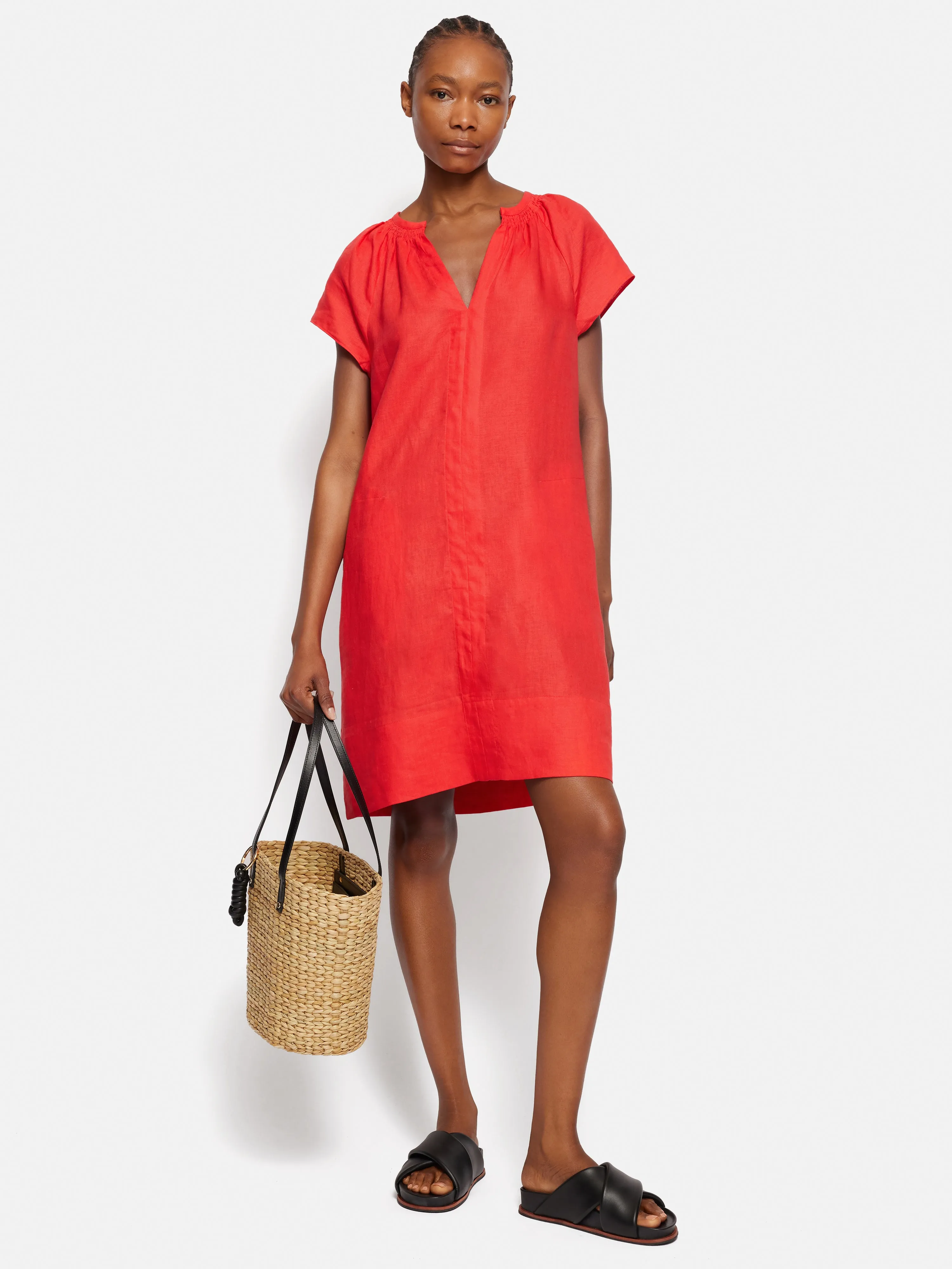 Linen Smocked T-shirt Dress | Coral sold by Jigsaw