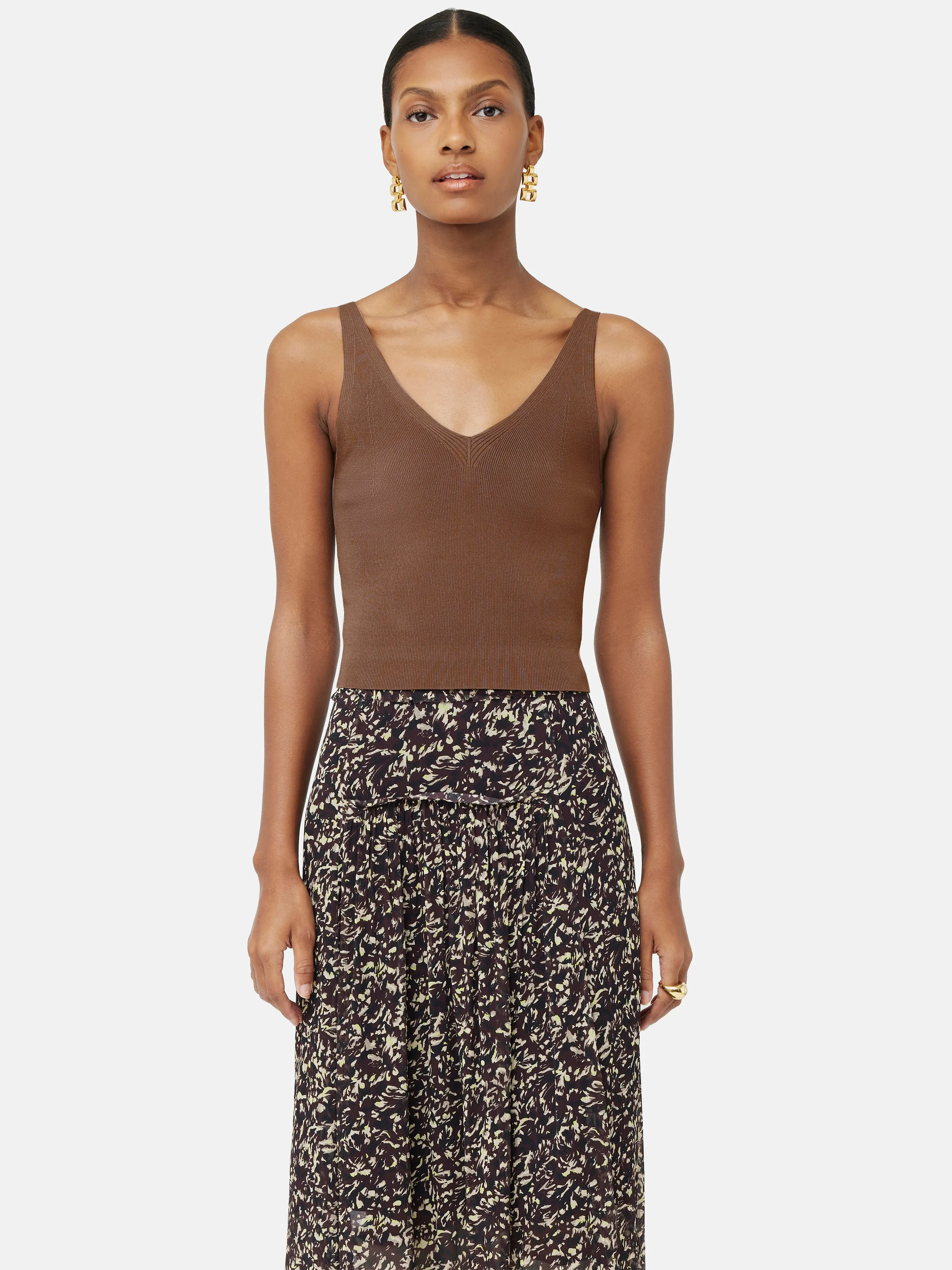 Ribbed Knit Tank Top | Brown sold by Jigsaw